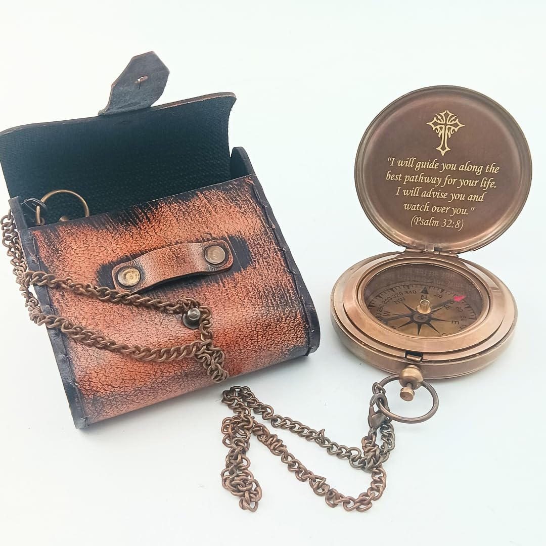 Psalm 32:8 Compass, Leather Case view 4