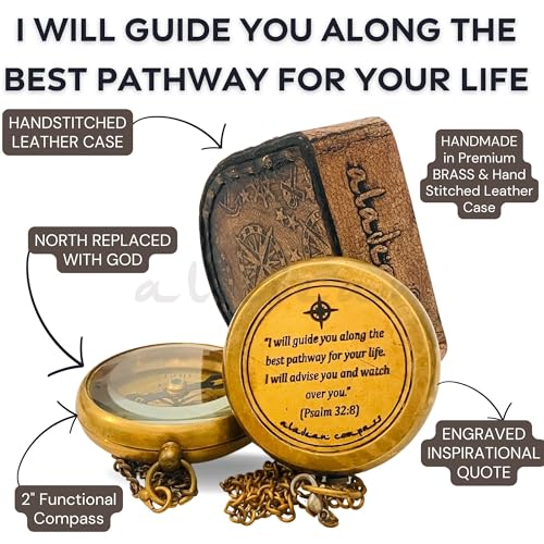 Psalm 32:8 Compass, Leather Case view 4