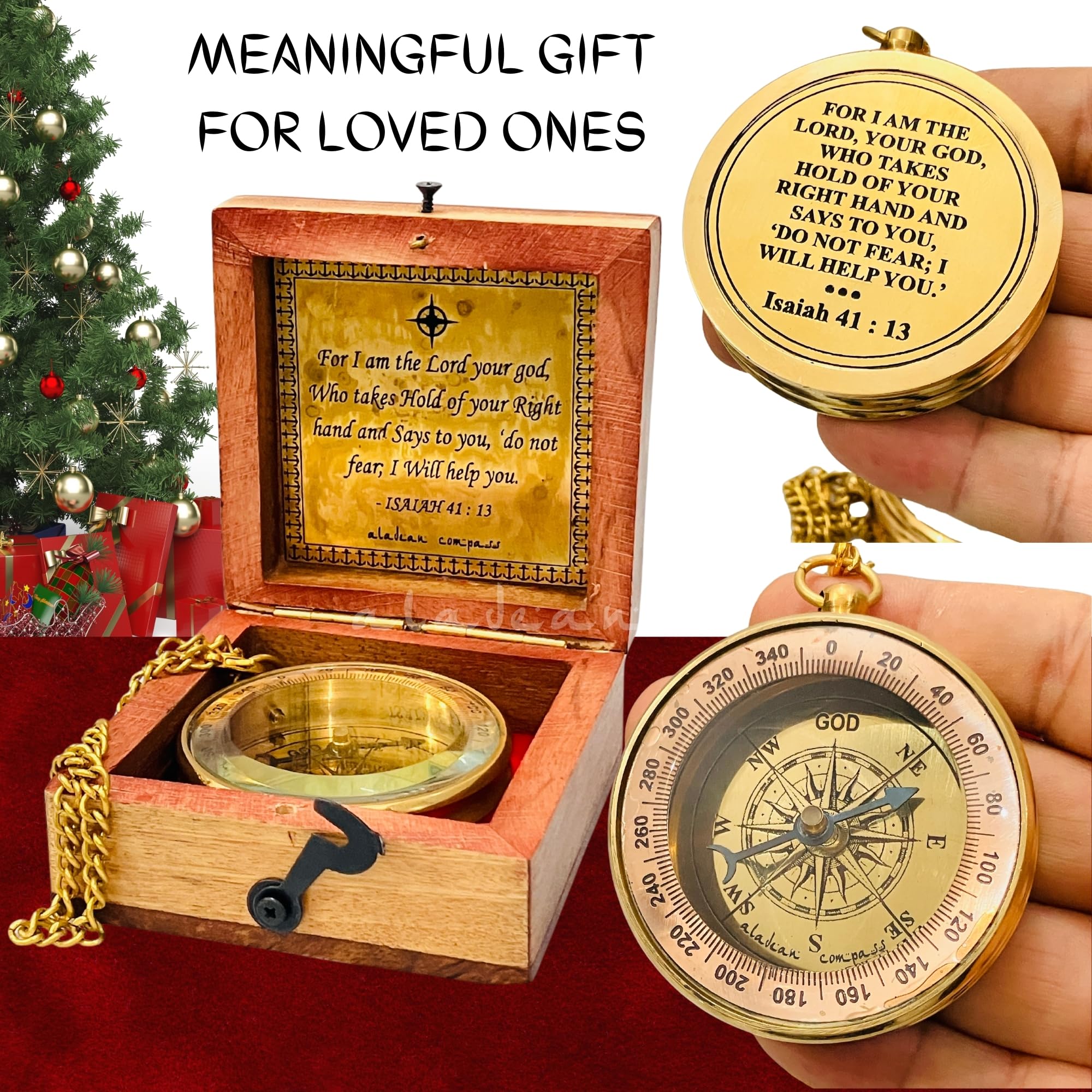 Isaiah 41:13 Compass, Wooden Box view 3
