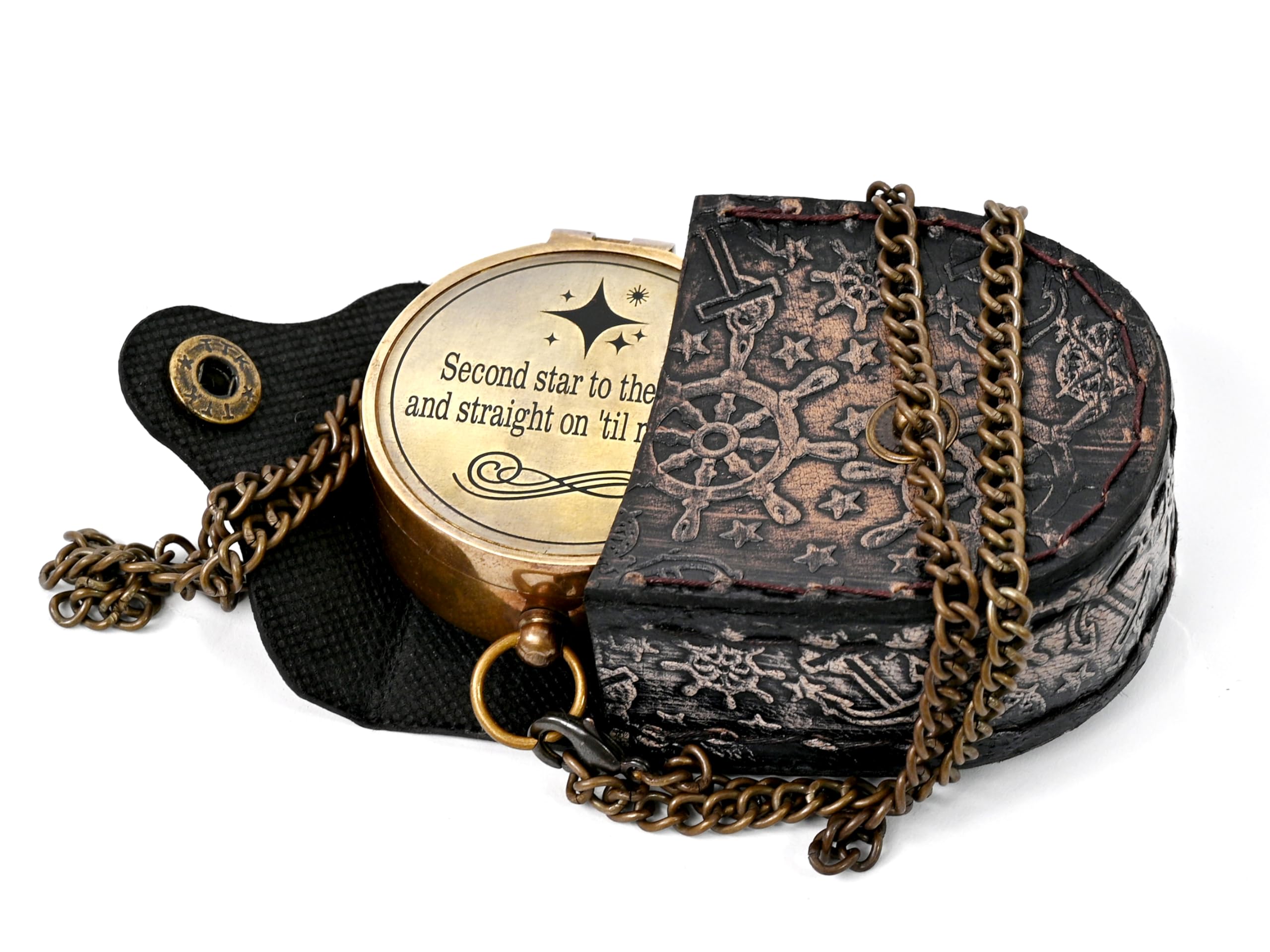 Second Star to the Right Compass, Leather Case view 2