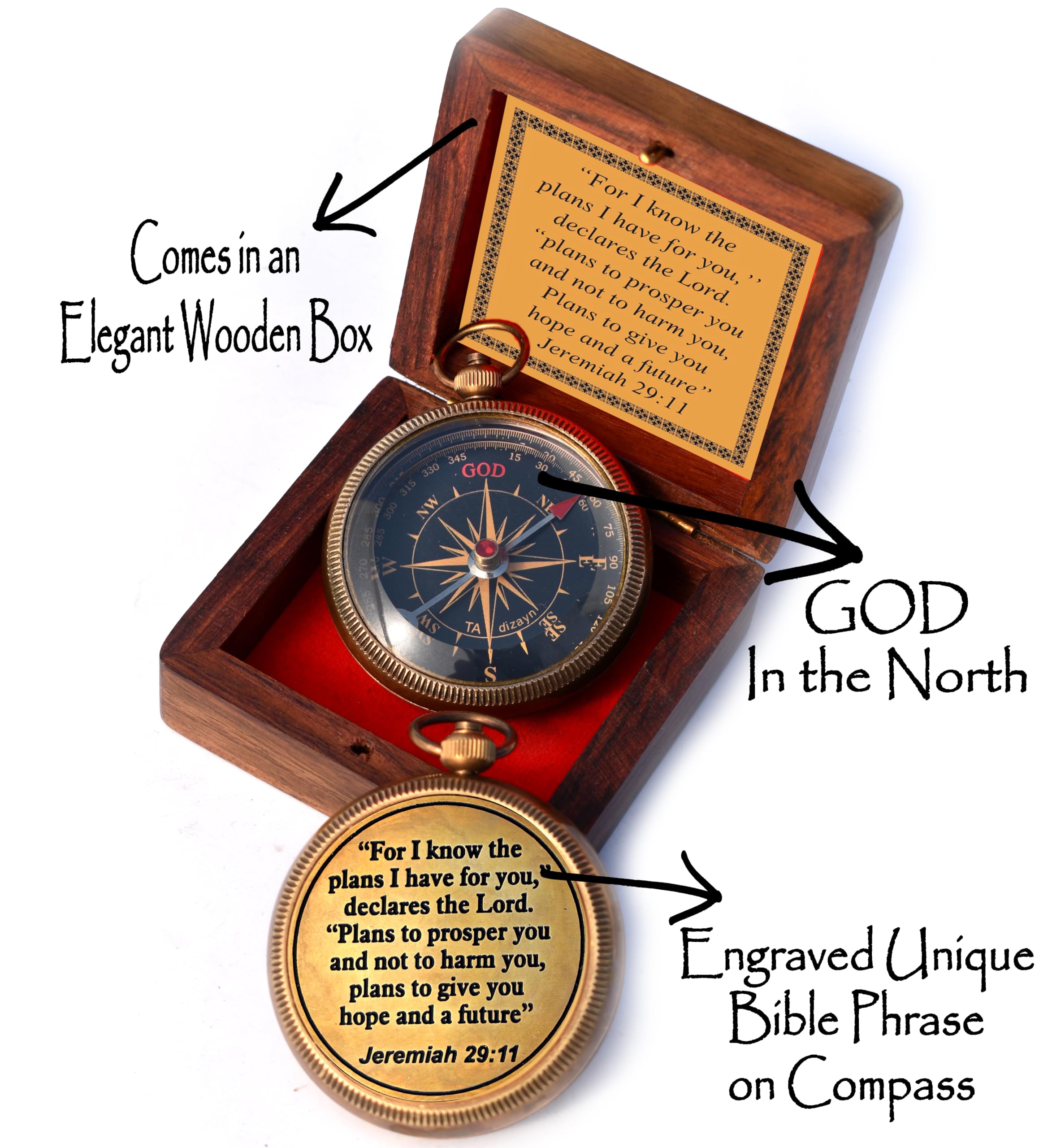 Jeremiah 29:11 Compass, Wooden Box view 3