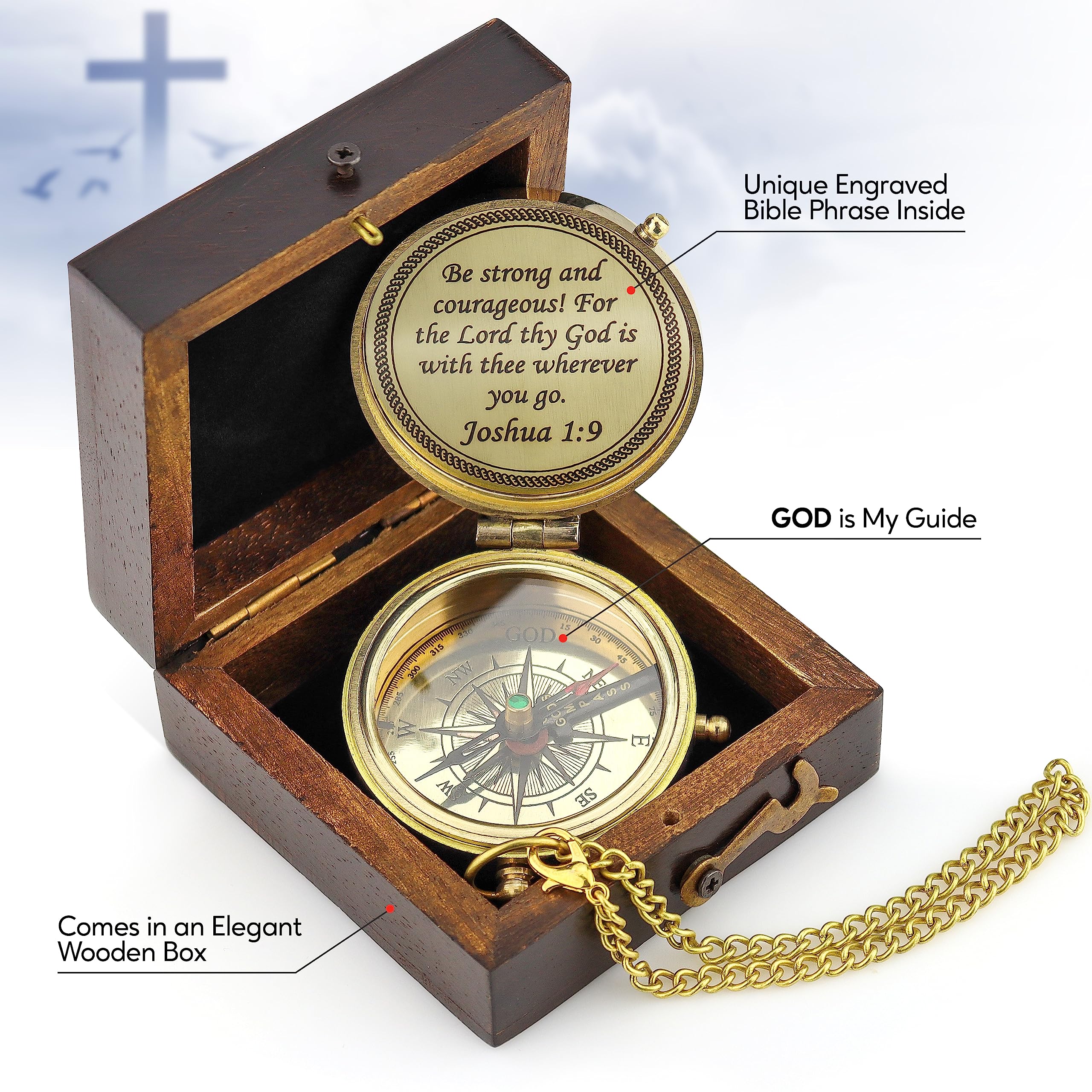 God Is My Guide Compass, Wooden Box view 3