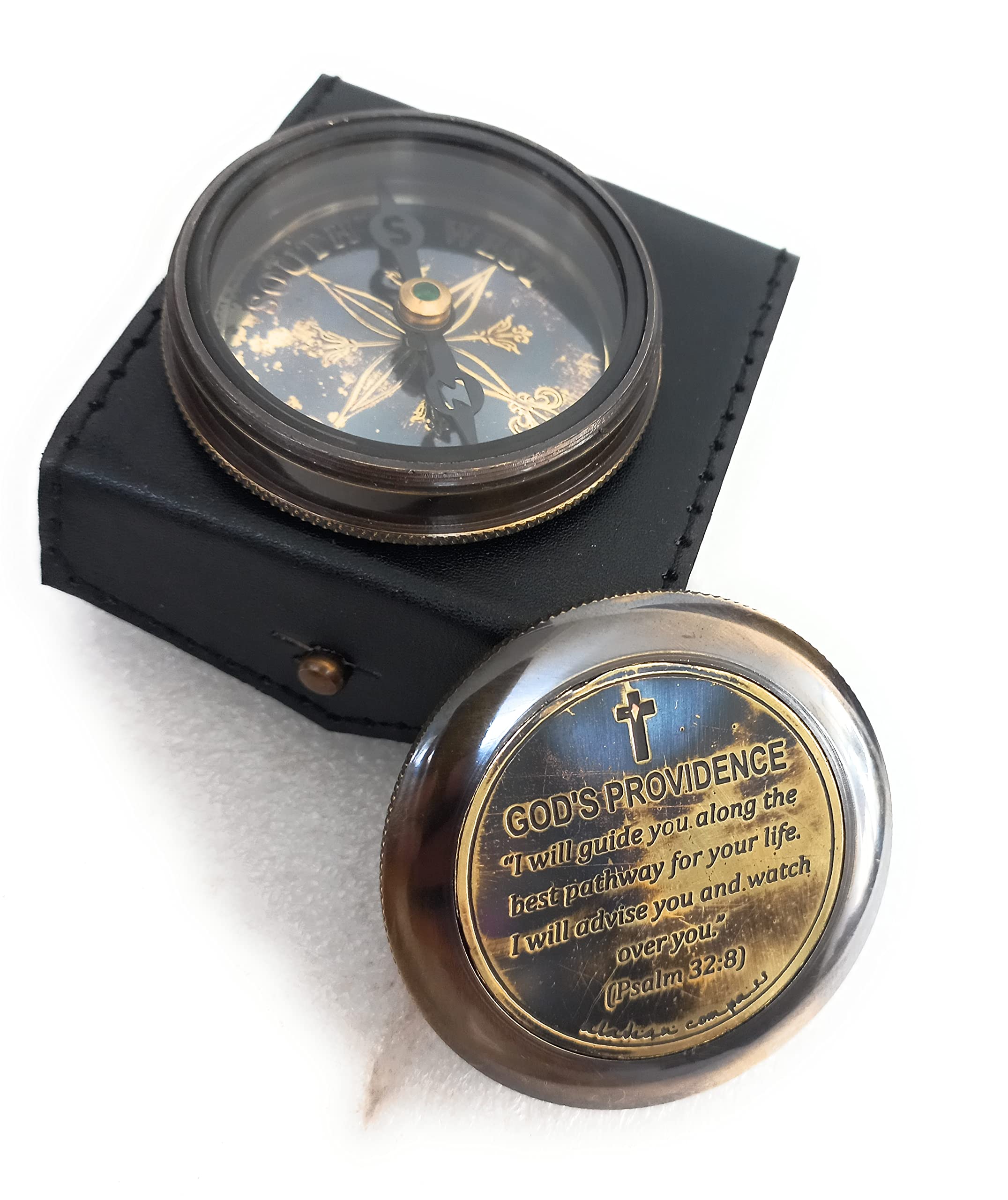 Psalm 32:8 Compass, Leather Case view 6