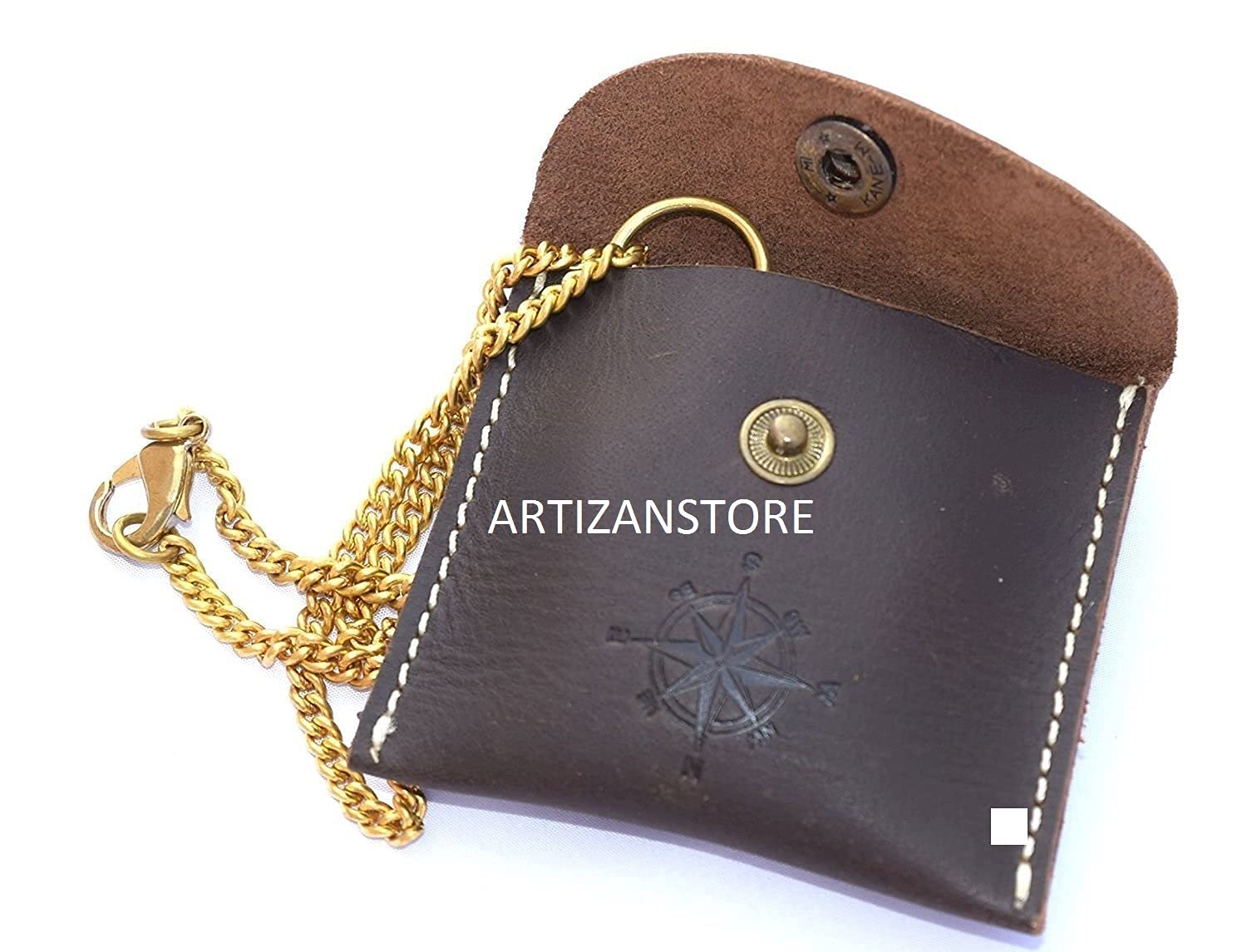Push Button Compass, Leather Case view 3