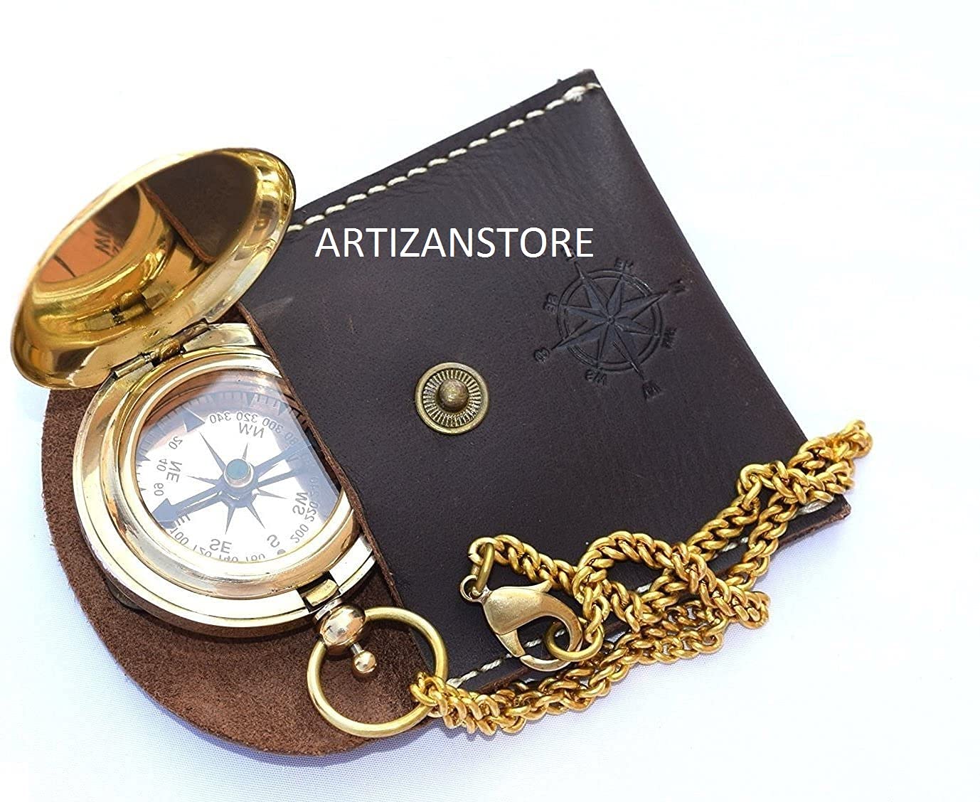Push Button Compass, Leather Case view 4