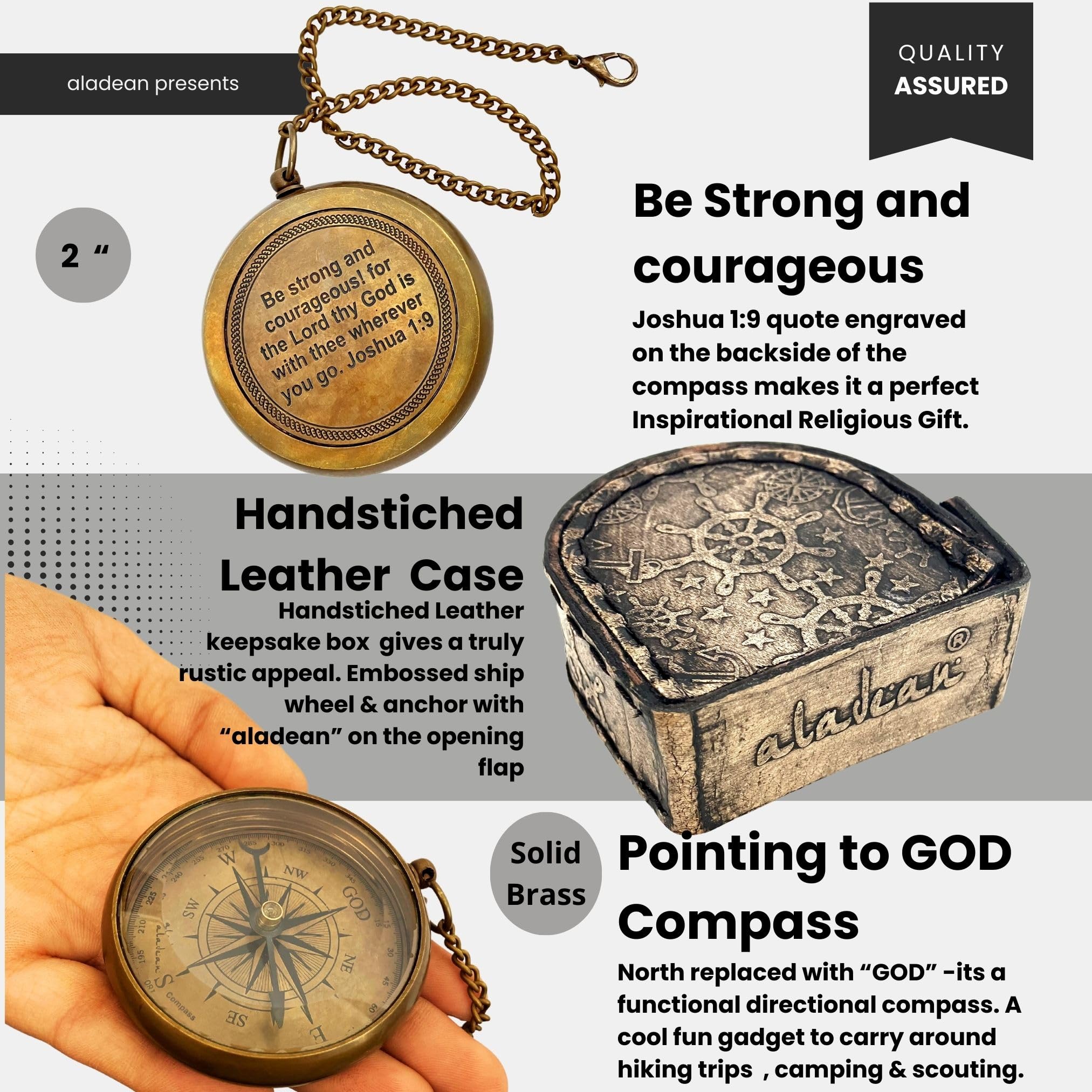 Joshua 1:9 Compass, Wooden Box view 3