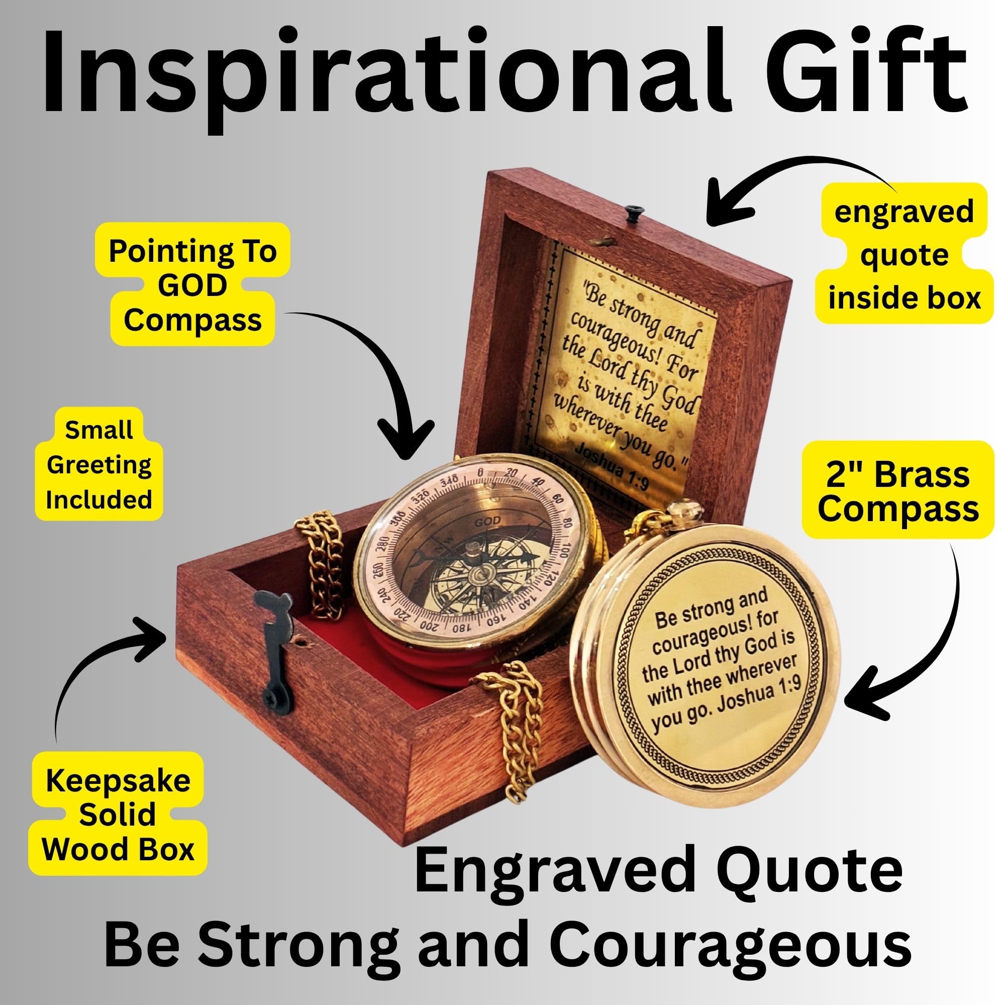 Joshua 1:9 Compass, Wooden Box view 3