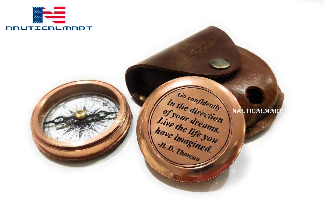 Thoreau Quote Compass, Leather Case view 3
