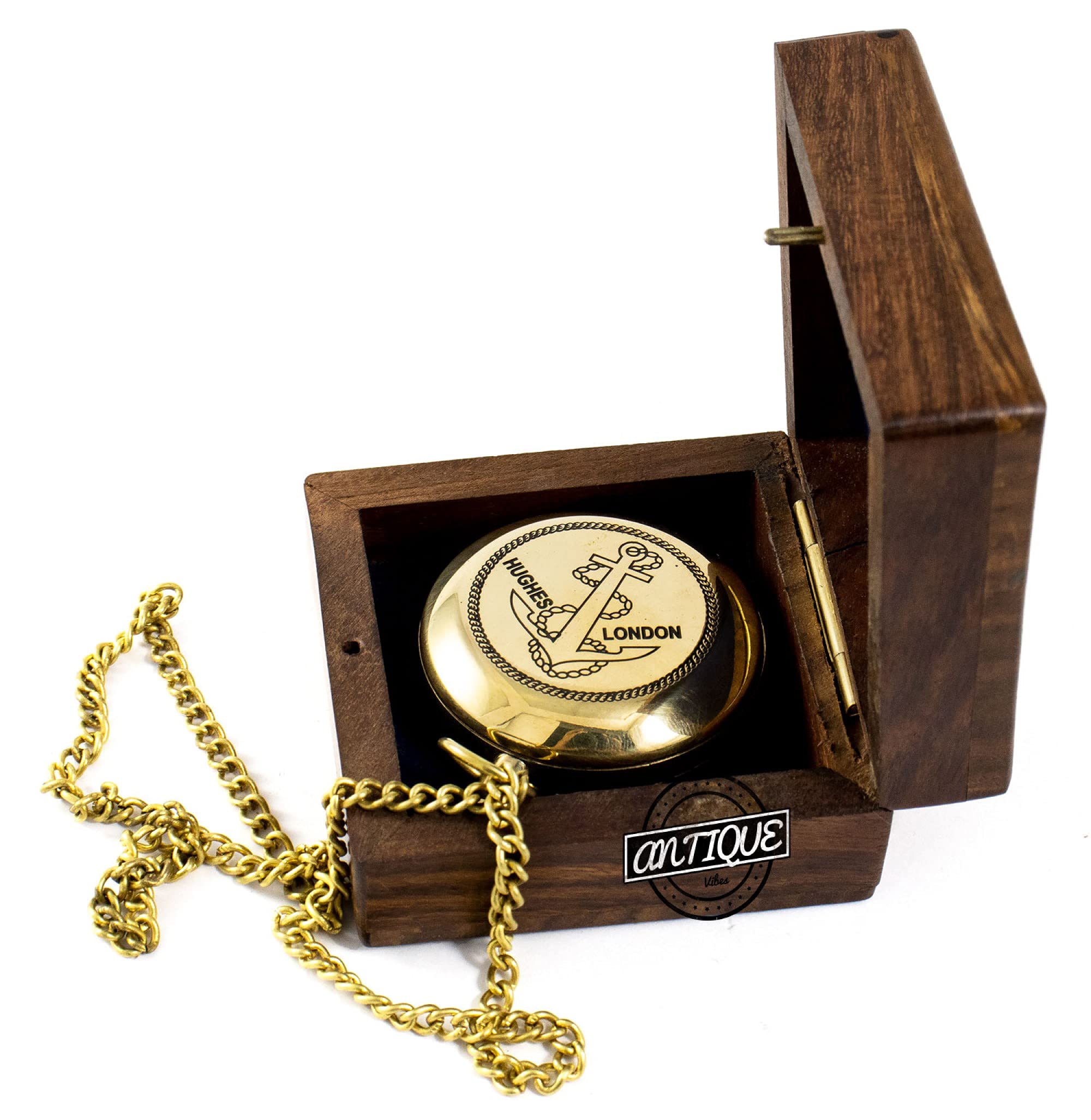 Push Button Compass, Wooden Box view 3