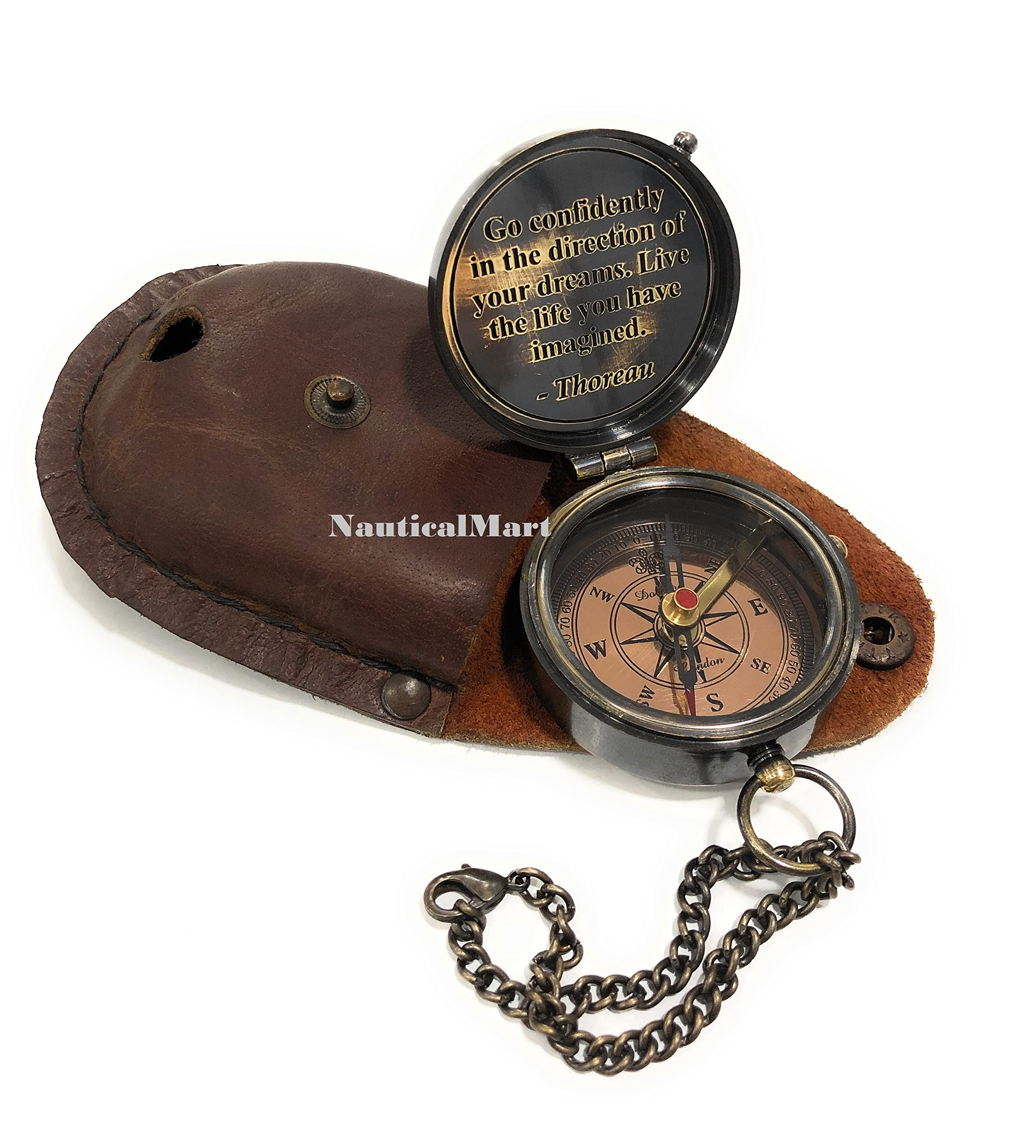 Thoreau Quote Compass, Leather Case view 2