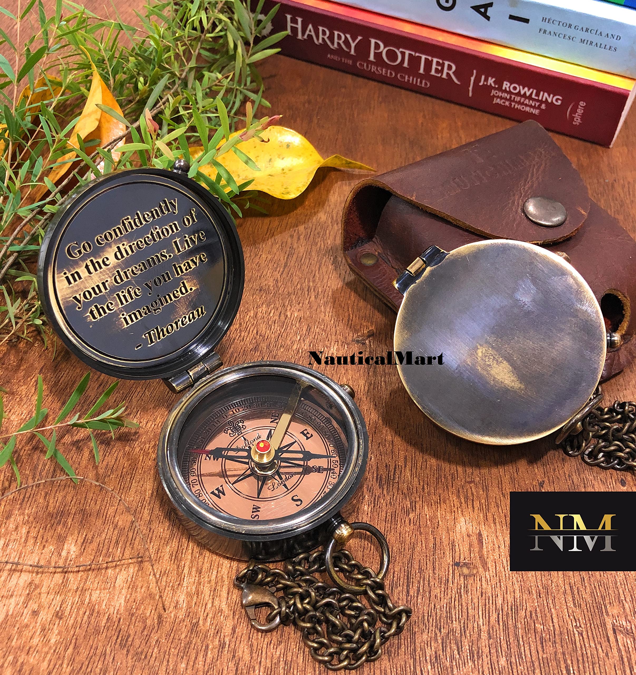 Thoreau Quote Compass, Leather Case view 3