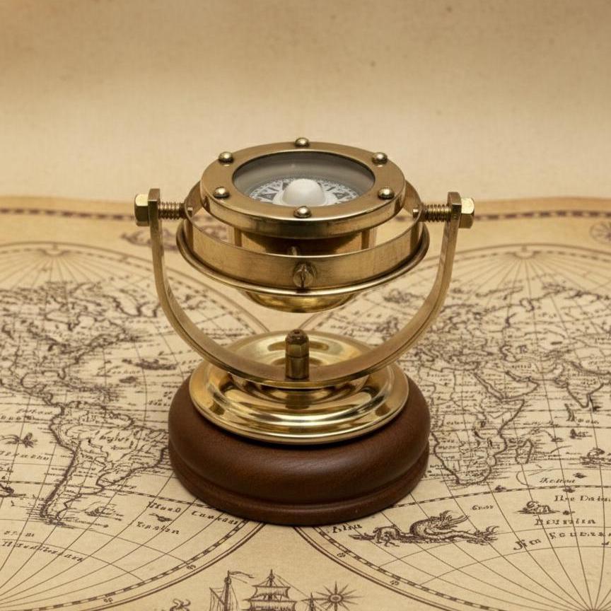 Gimbal Compass on Wooden Base view 3