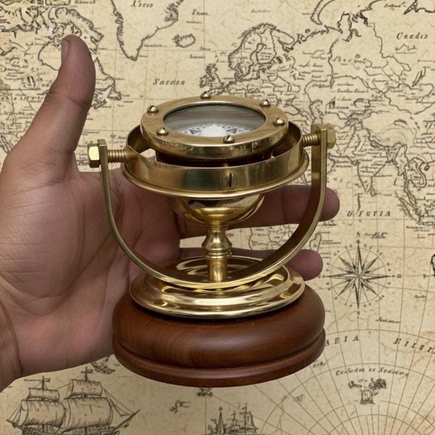 Gimbal Compass on Wooden Base view 4