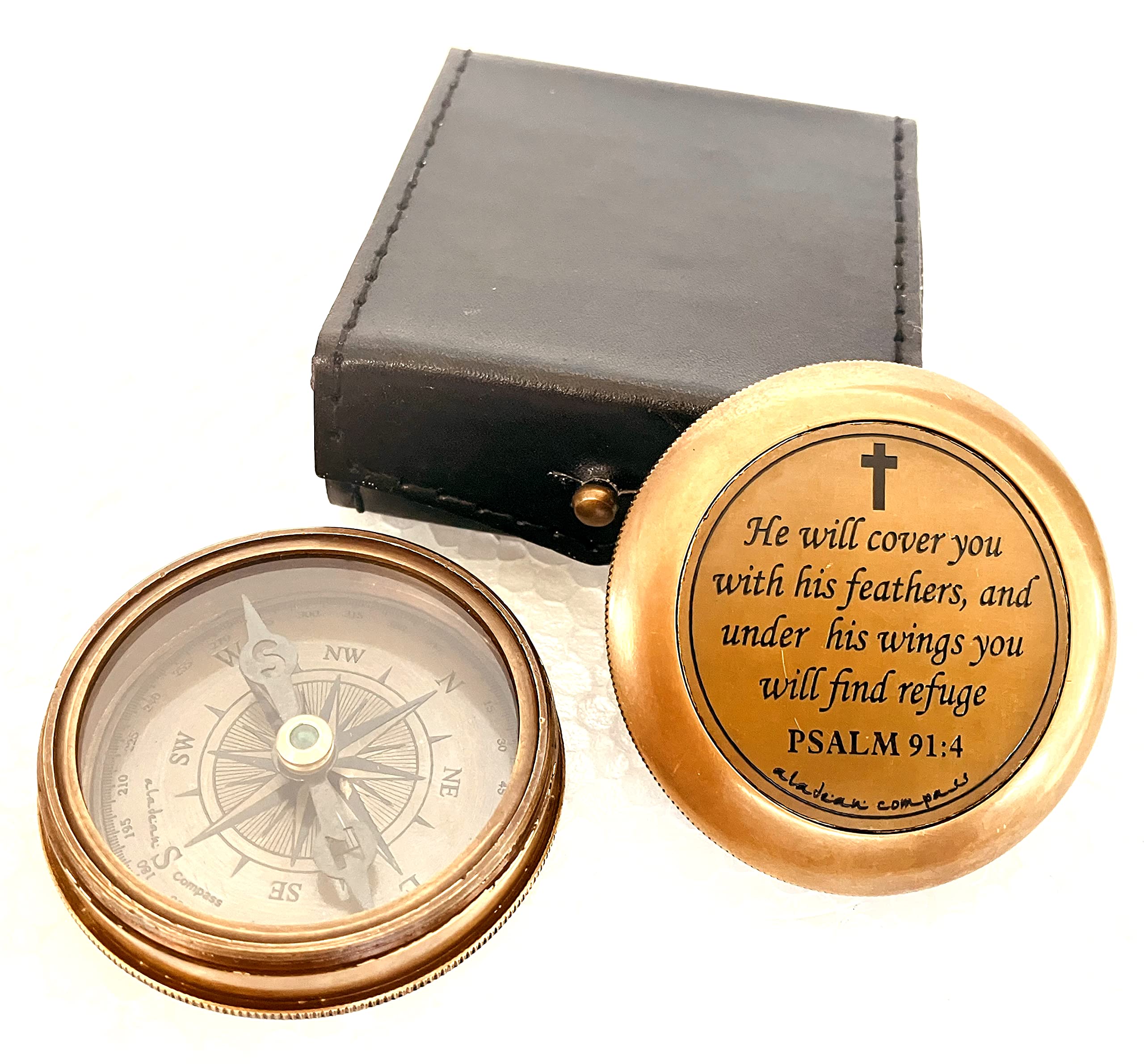 Psalm 91:4 Compass, Leather Case view 3
