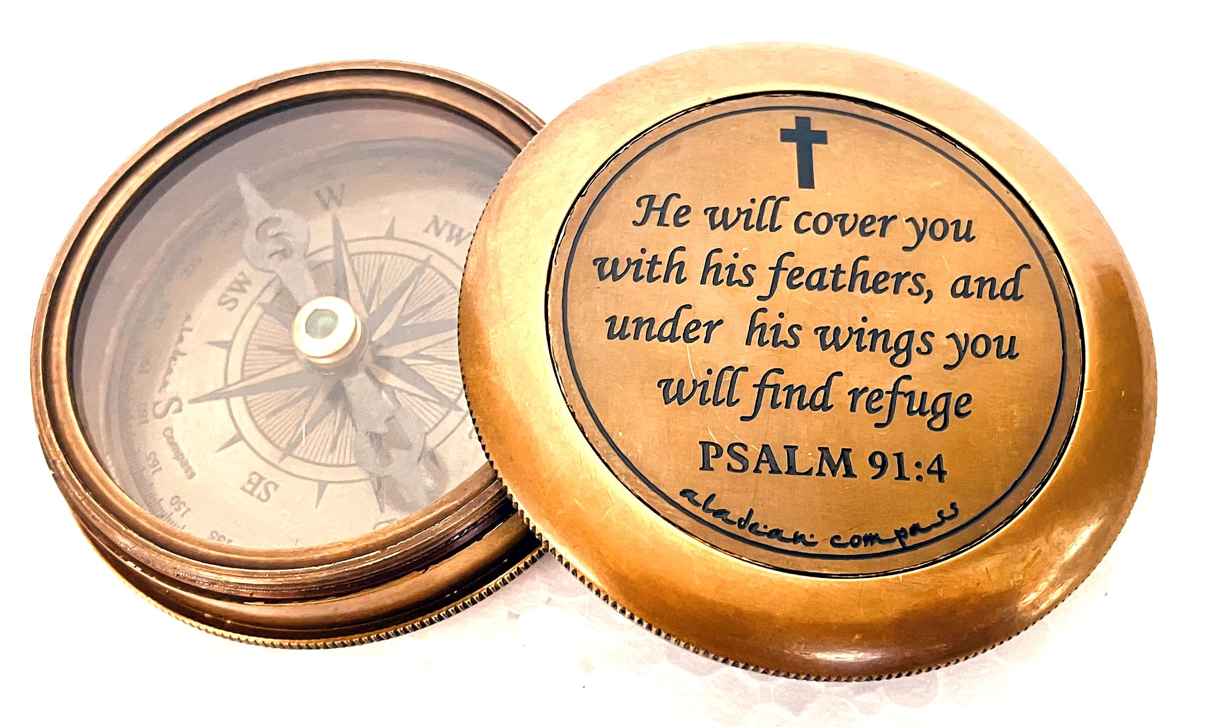 Psalm 91:4 Compass, Leather Case view 6