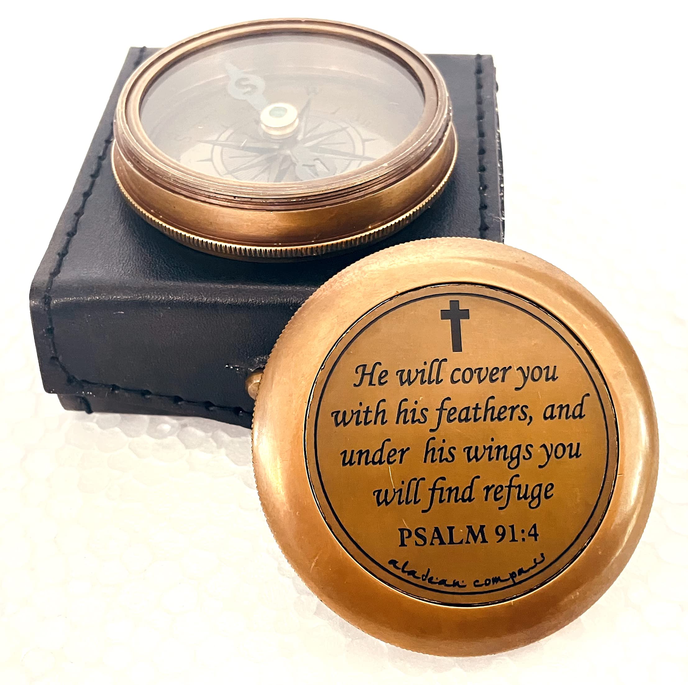 Psalm 91:4 Compass, Leather Case view 7