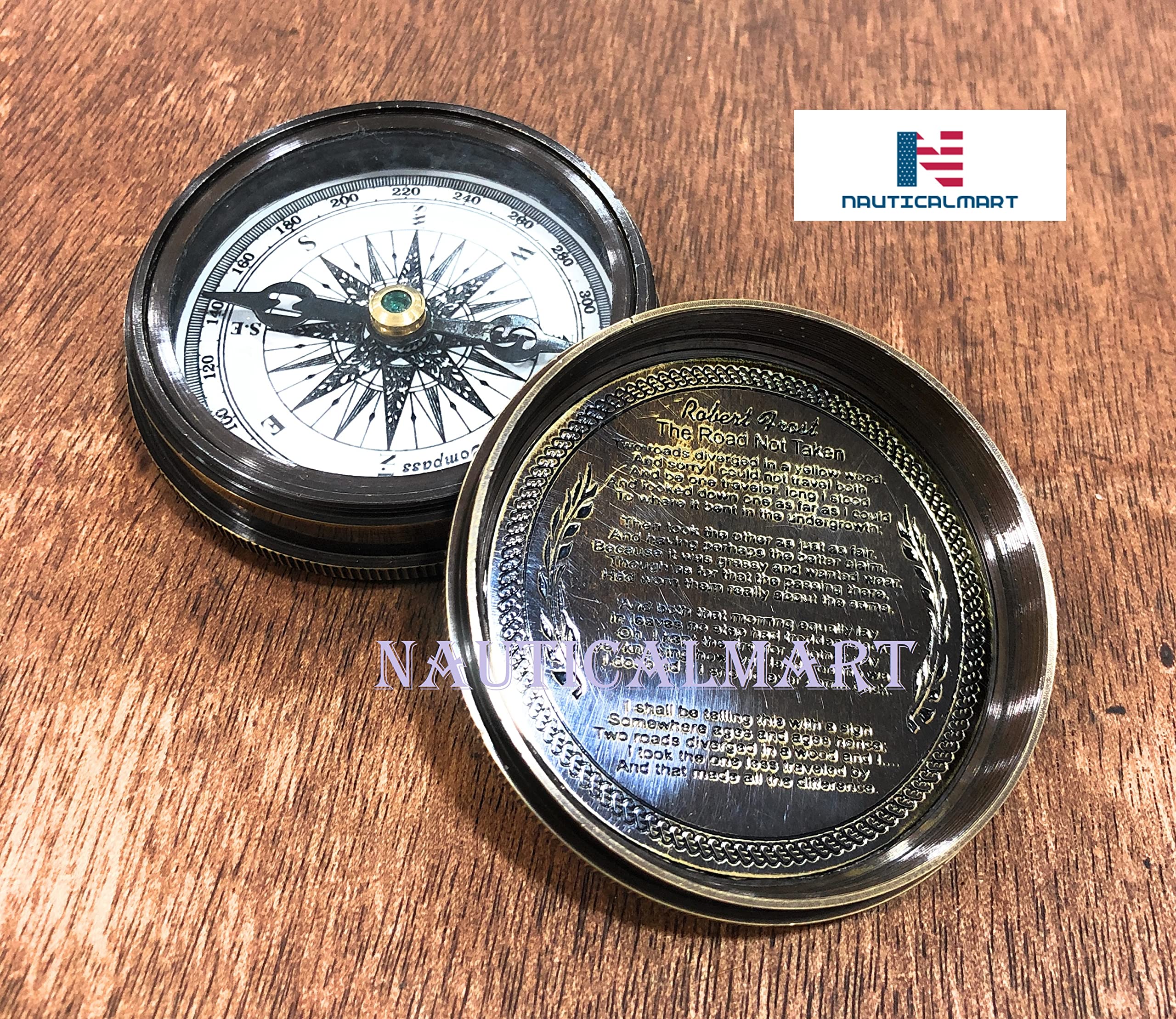 Robert Frost Quote Compass, Round Leather Case view 3
