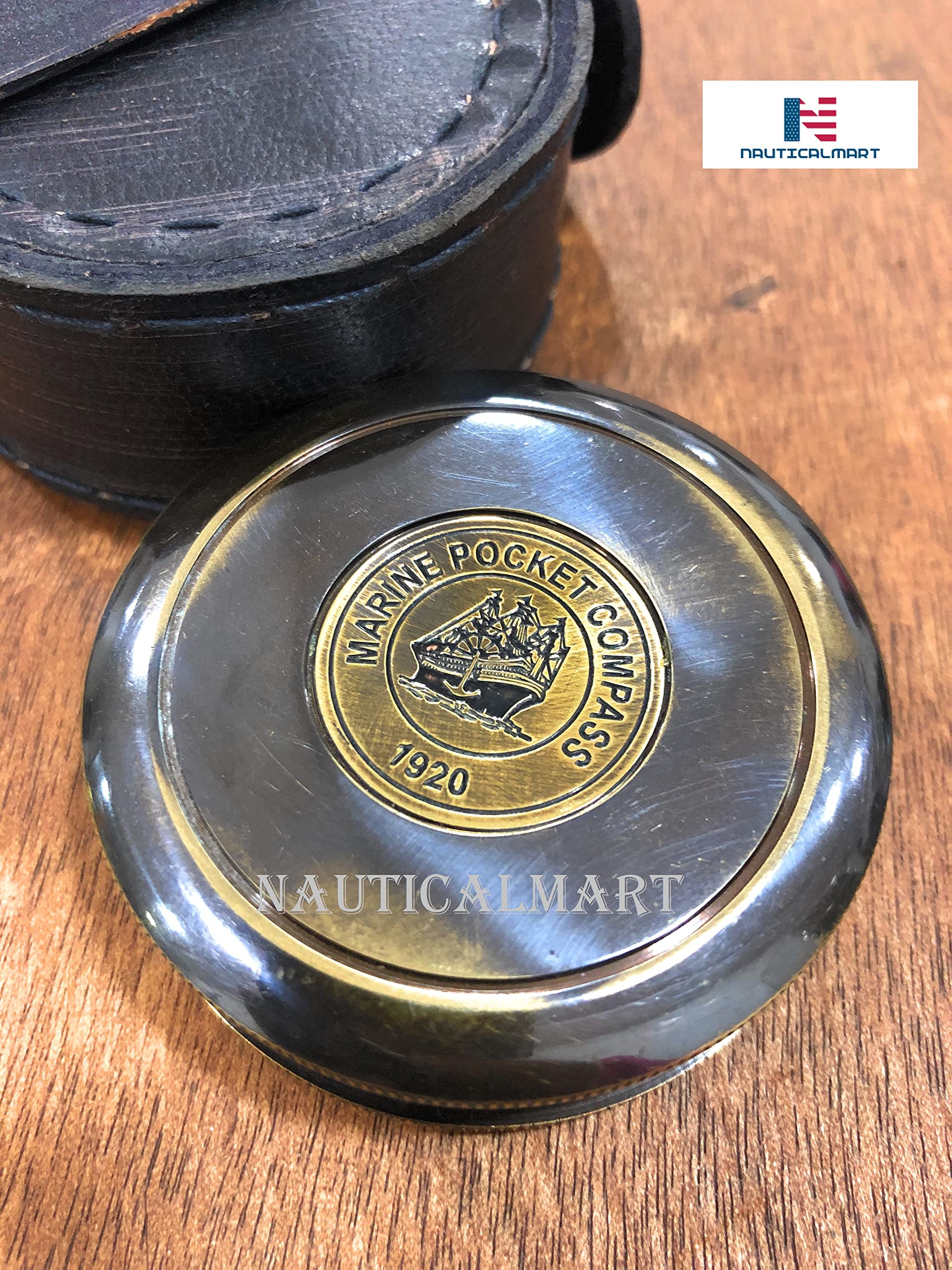 Robert Frost Quote Compass, Round Leather Case view 5