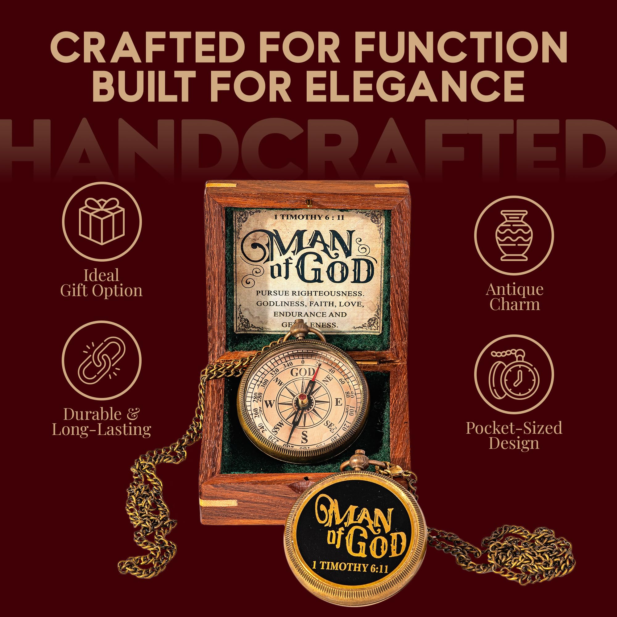Man of God Compass, Wooden Box & Gift Box view 3