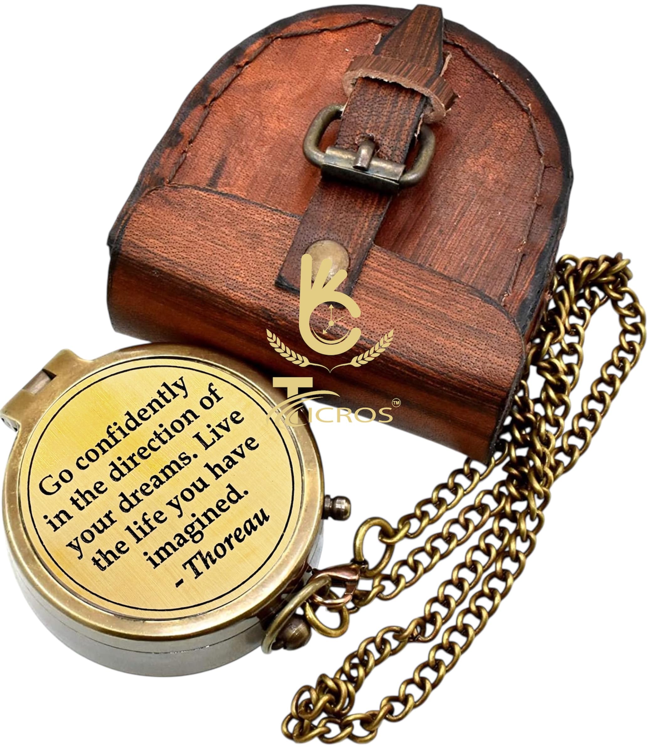 Thoreau Quote Compass, Leather Case view 3