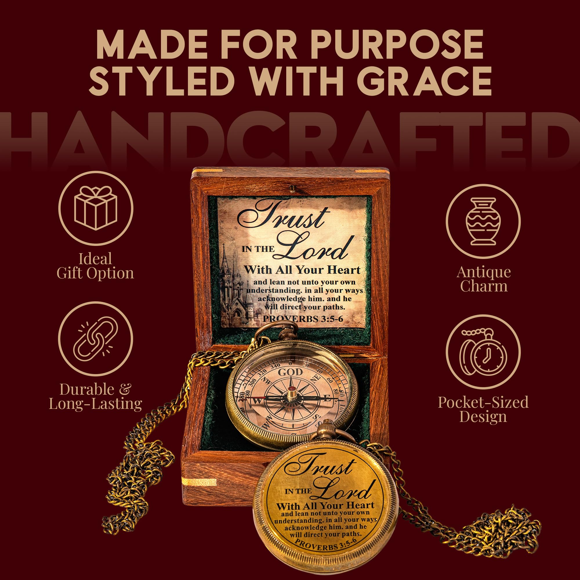 Trust in the Lord Compass, Wooden Box & Gift Box view 3