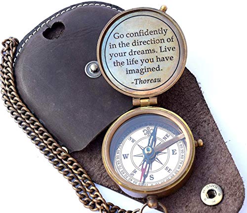 Thoreau Quote Compass, Leather Case view 2