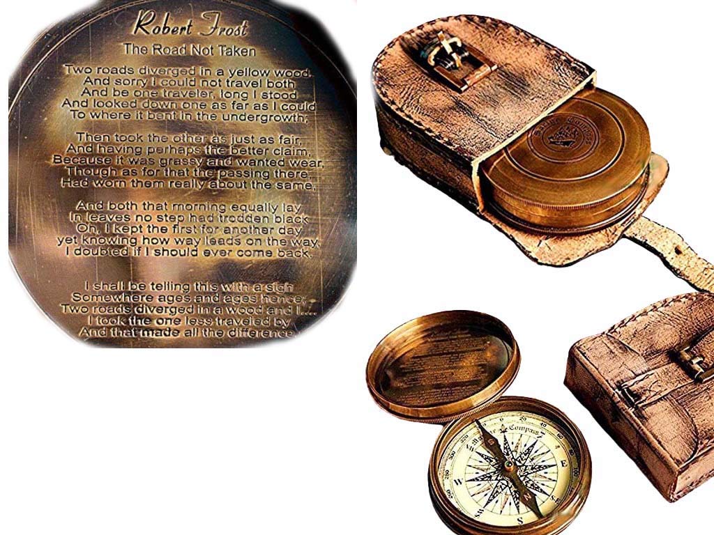 Robert Frost Quote Compass, Leather Case view 3