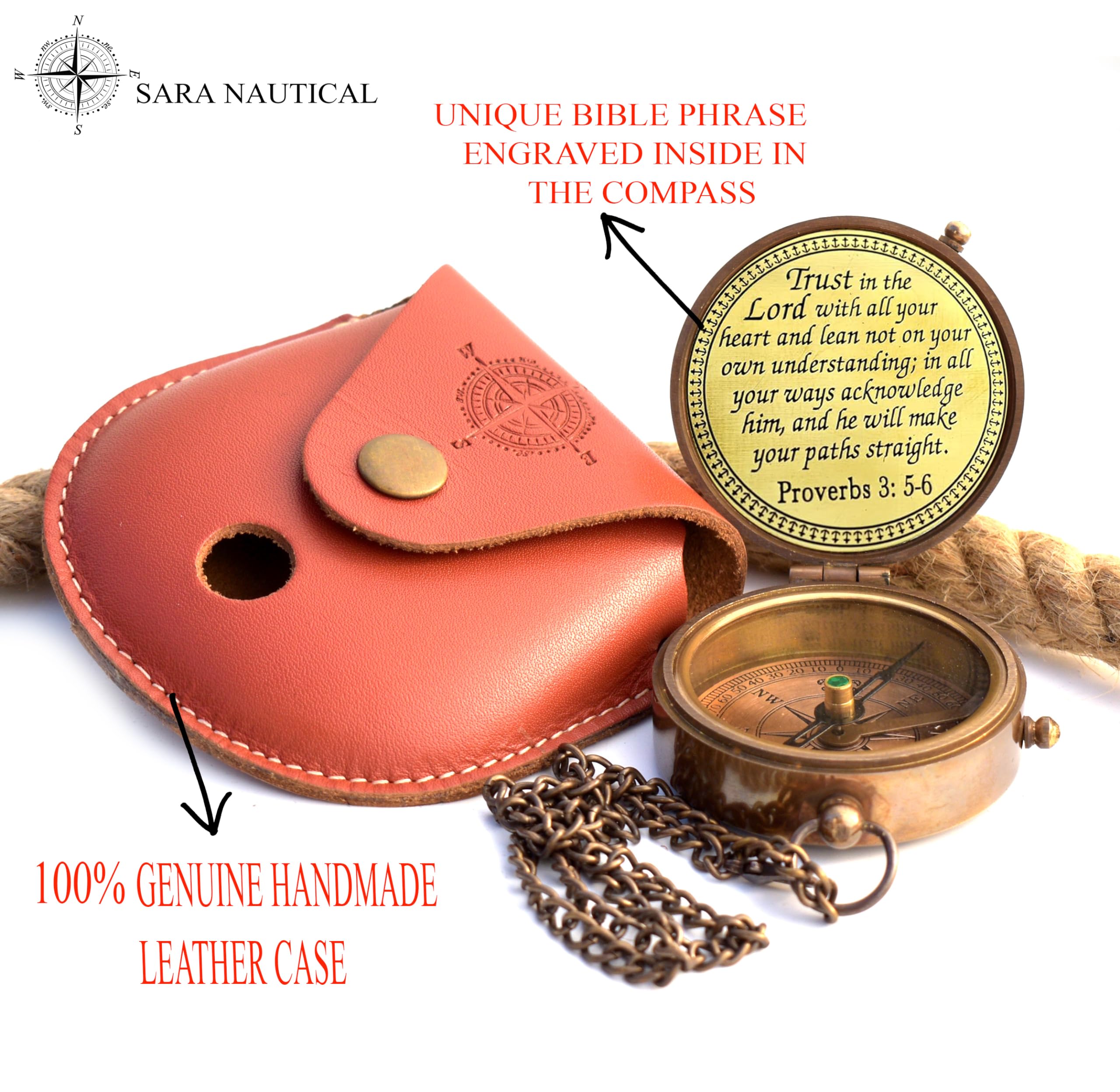 Proverbs 3:5-6 Compass, Leather Case view 3