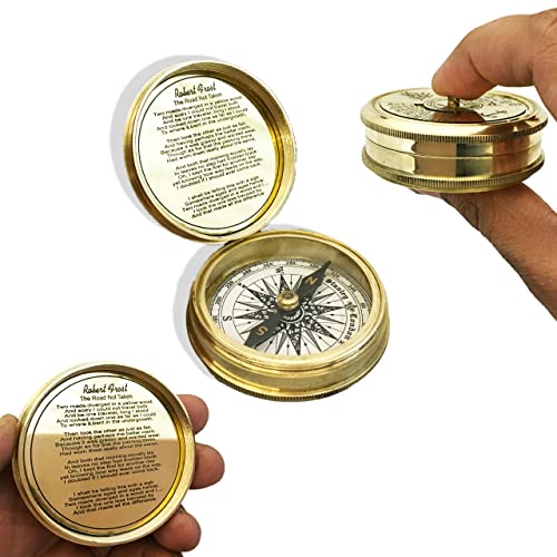 Robert Frost Quote Compass, Antique Finish view 2