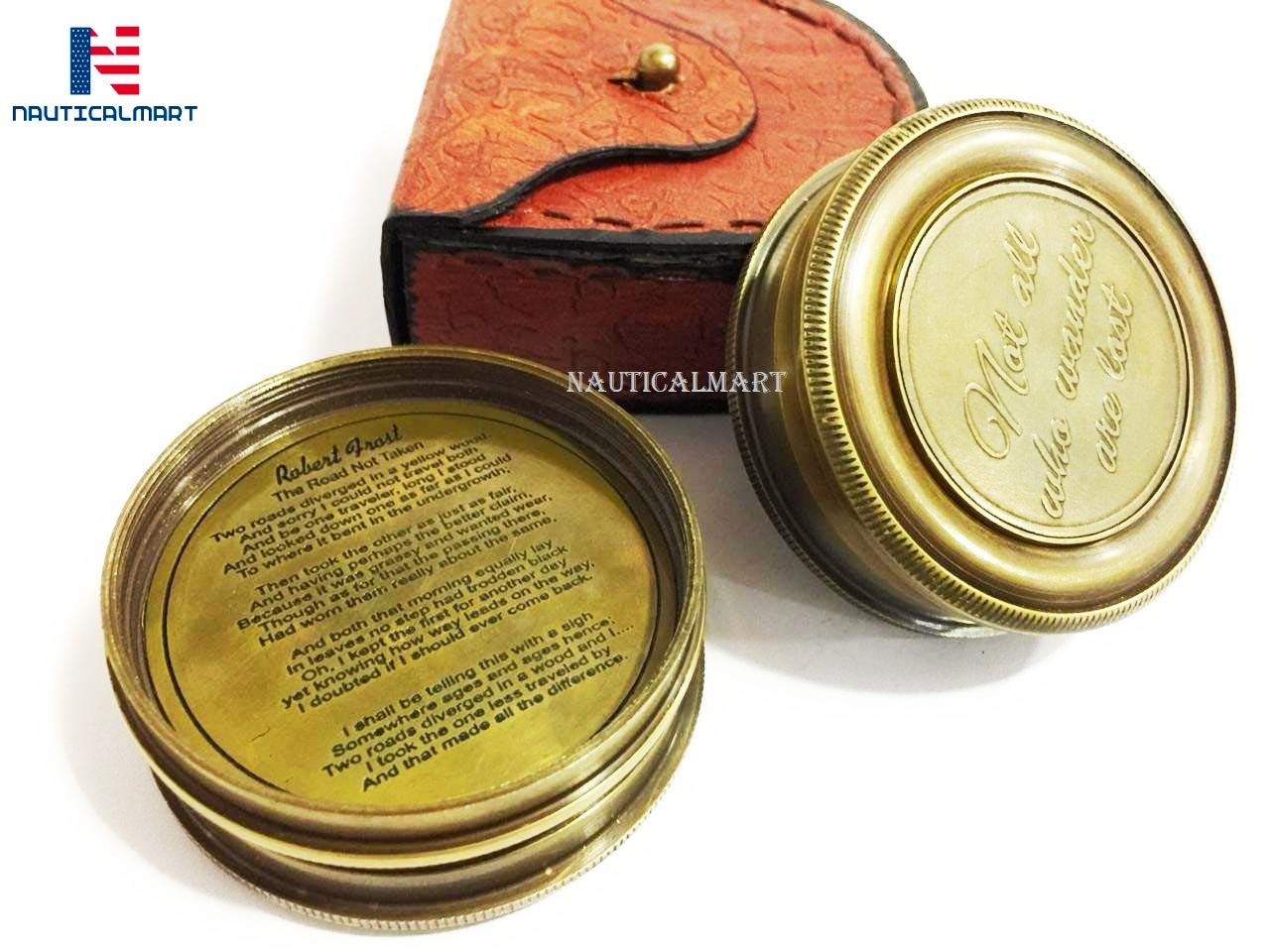 Motivational Compass, Round Leather Case view 5
