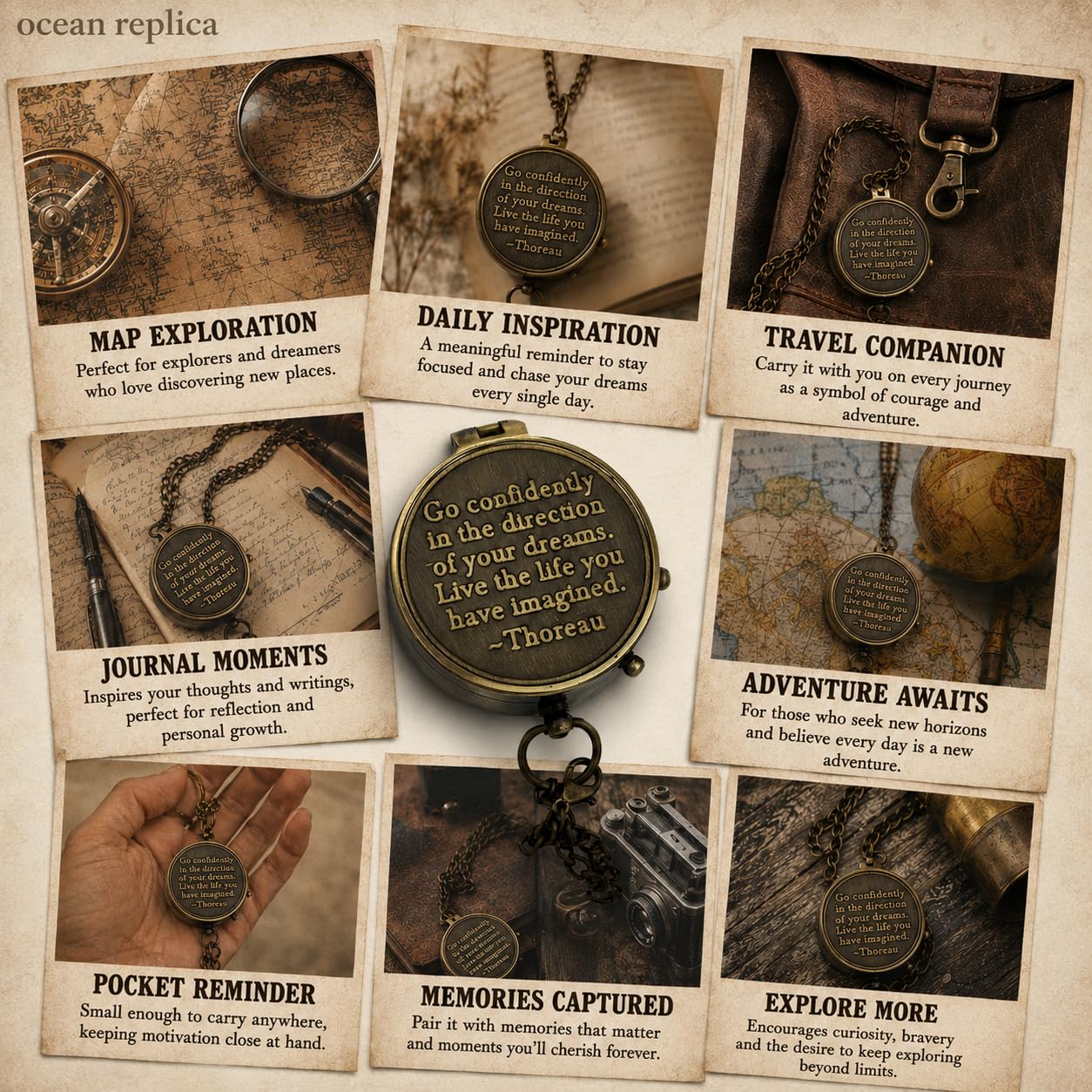 Thoreau Quote Compass, Wooden Box view 5