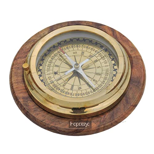 Polished Brass Compass, Wooden Box view 2