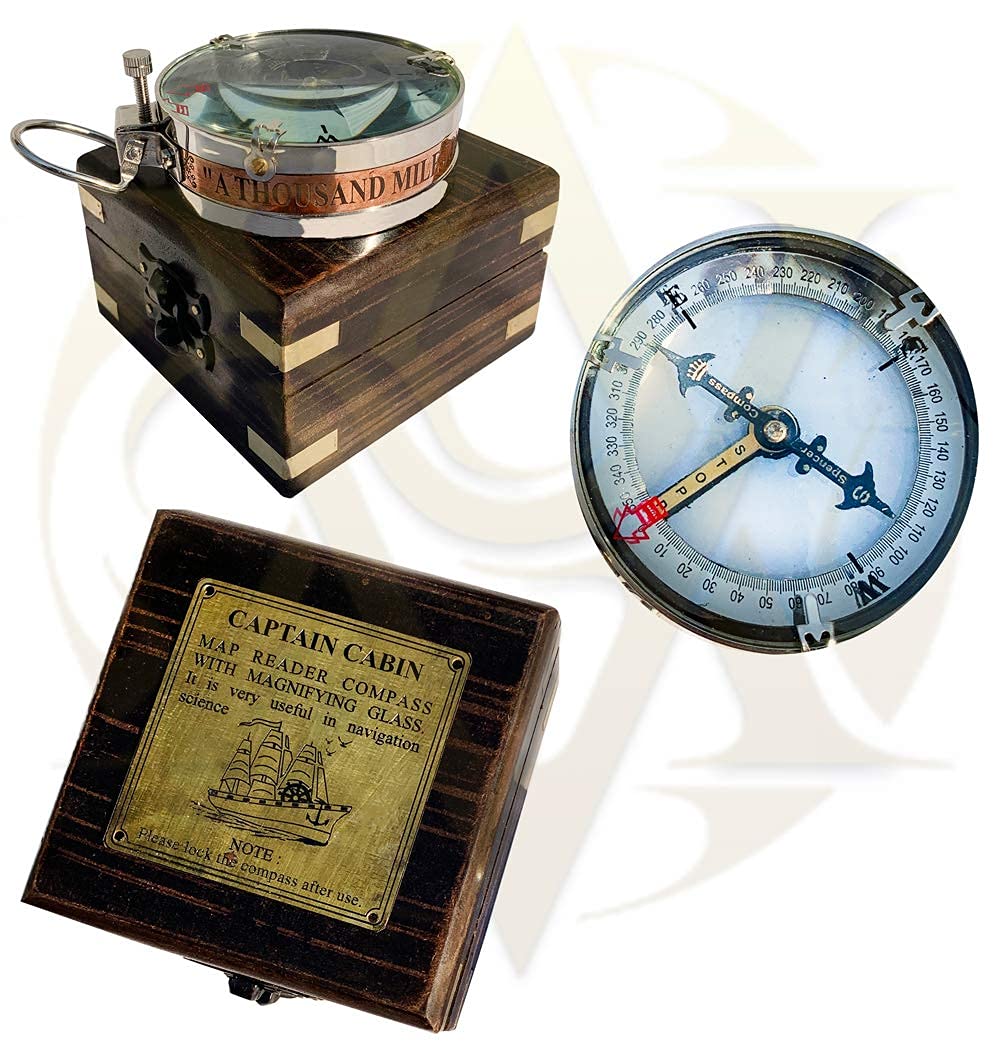 Glass Top Compass, Wooden Box view 3