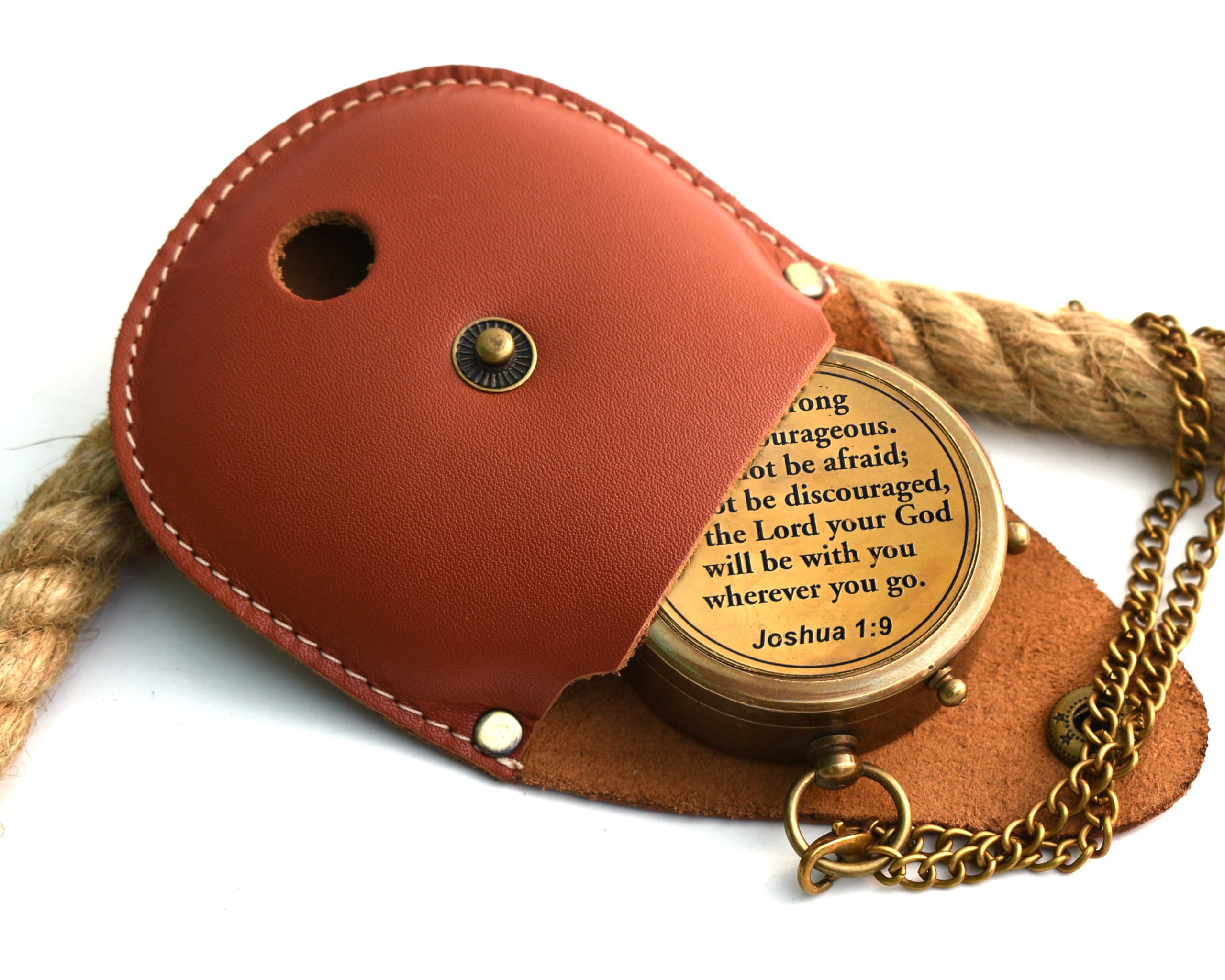 Joshua 1:9 Compass, Leather Case view 3