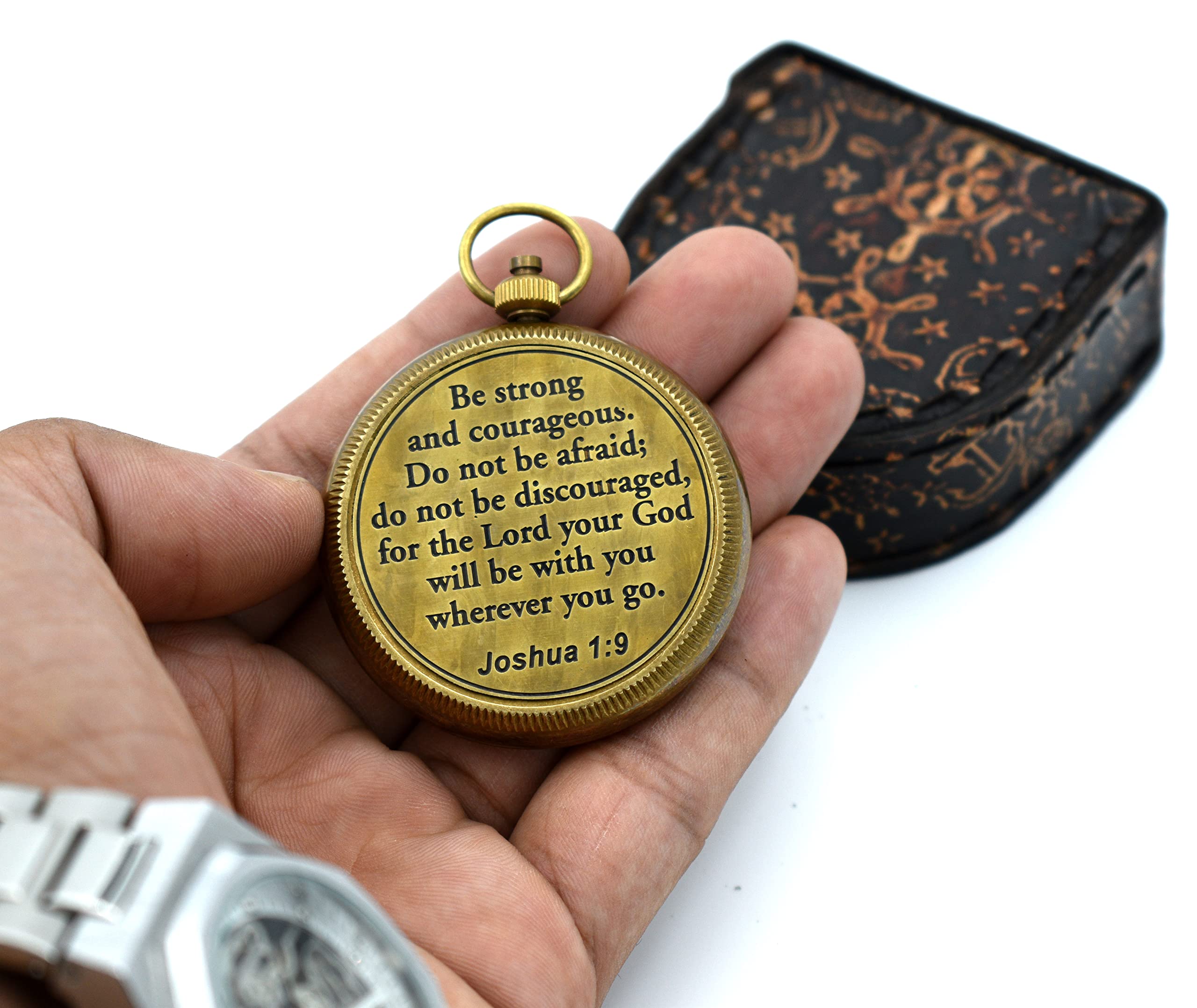 Joshua 1:9 Compass, Leather Case view 5