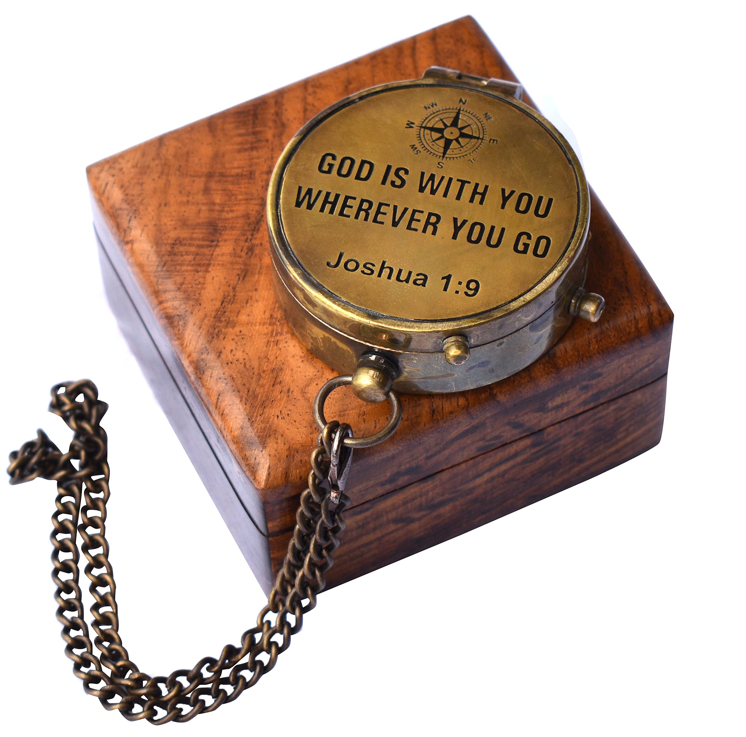 Joshua 1:9 Compass, Wooden Box view 2
