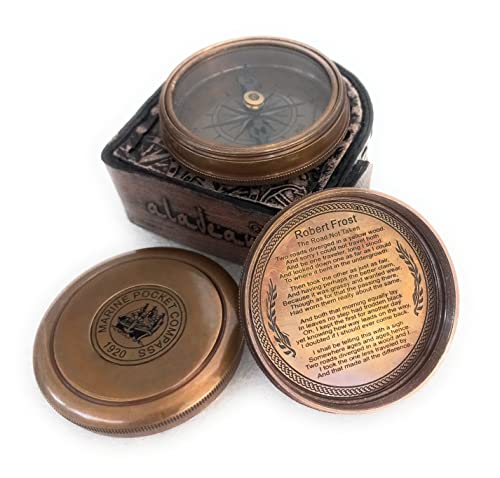 Robert Frost Quote Compass, Leather Case view 2