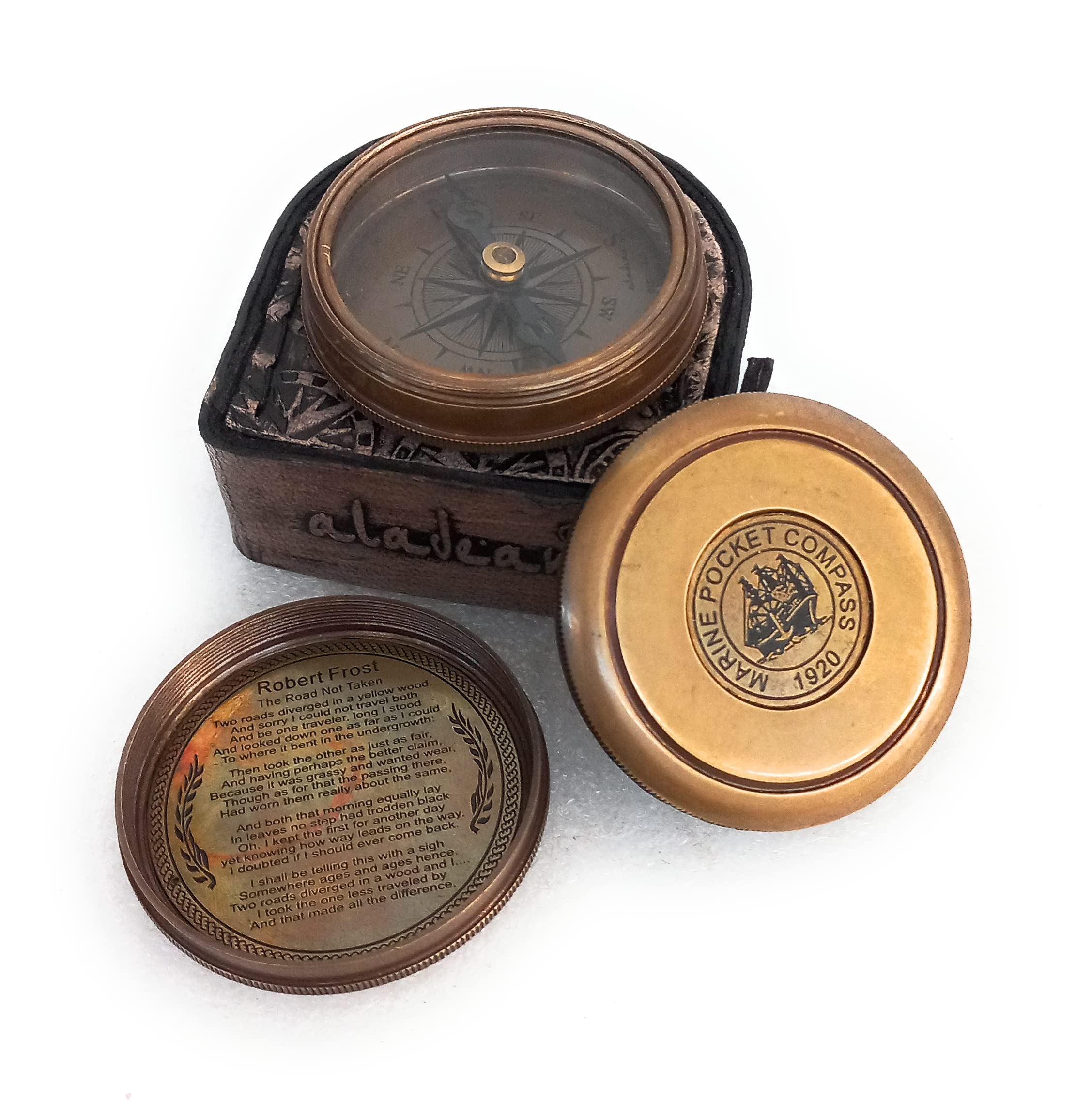 Robert Frost Quote Compass, Leather Case view 5