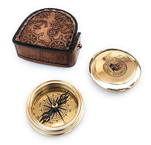 Polished Brass Compass, Leather Case view 2