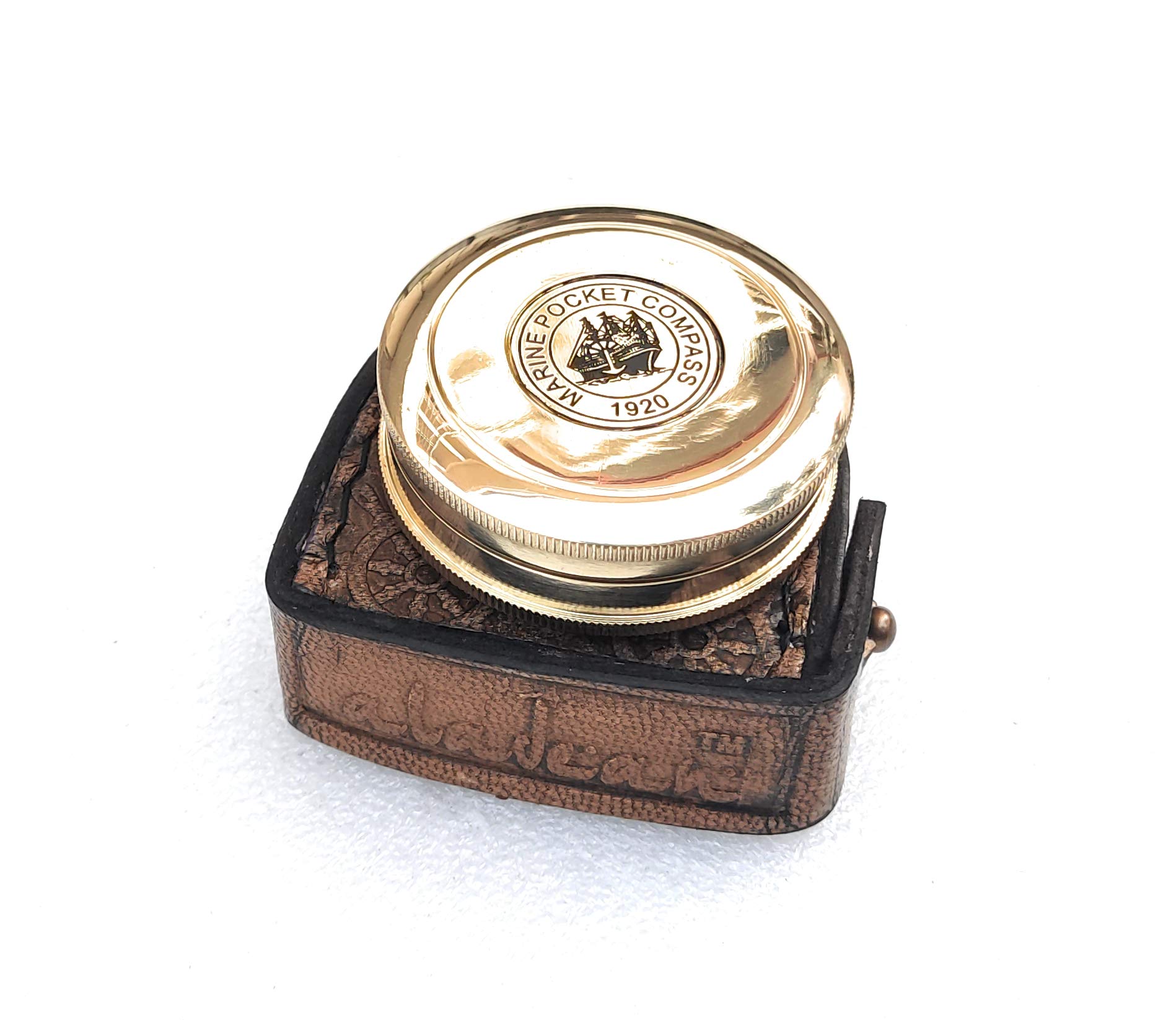 Polished Brass Compass, Leather Case view 5