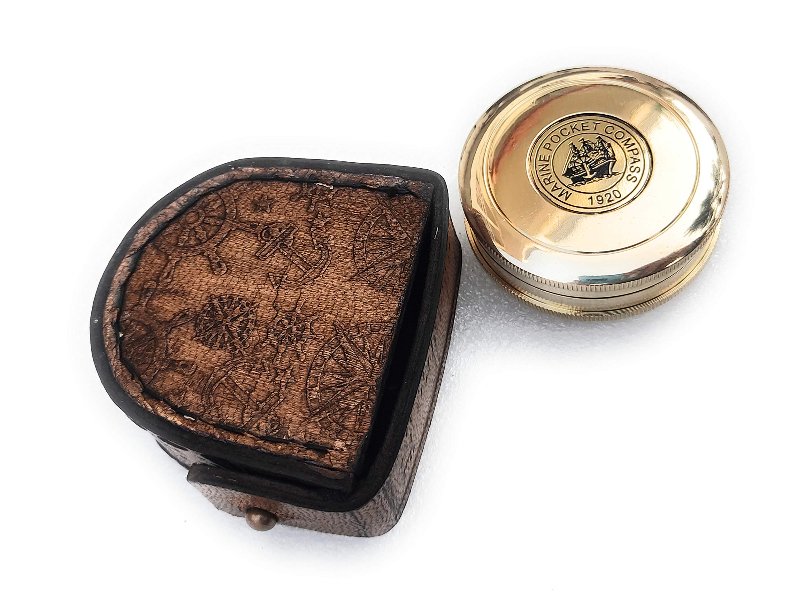 Polished Brass Compass, Leather Case view 6