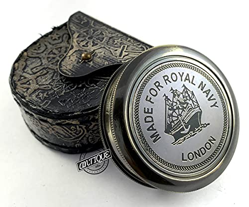 Antique Finish Compass, Leather Case view 2