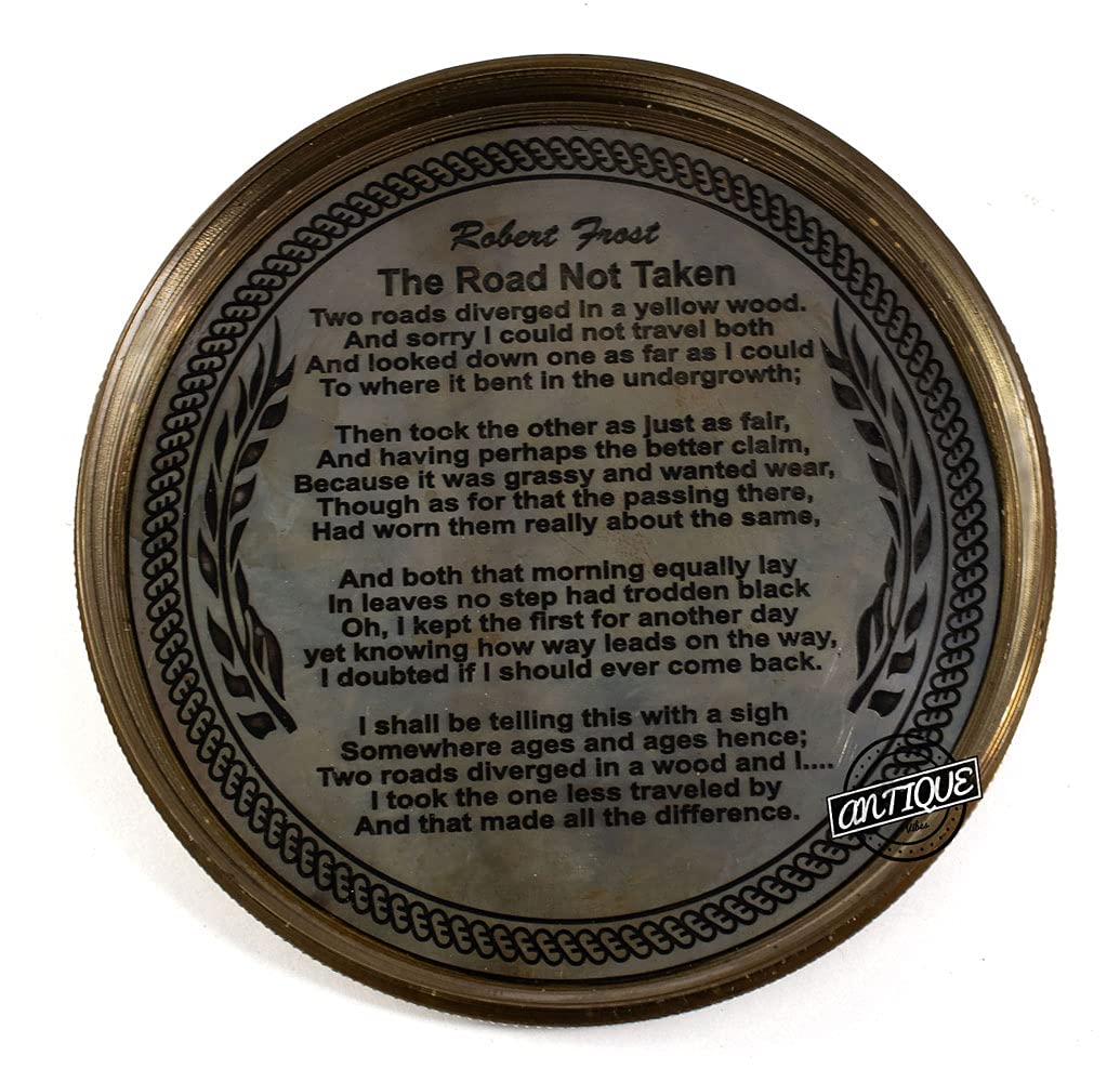 Robert Frost Quote Compass, Antique Finish view 5