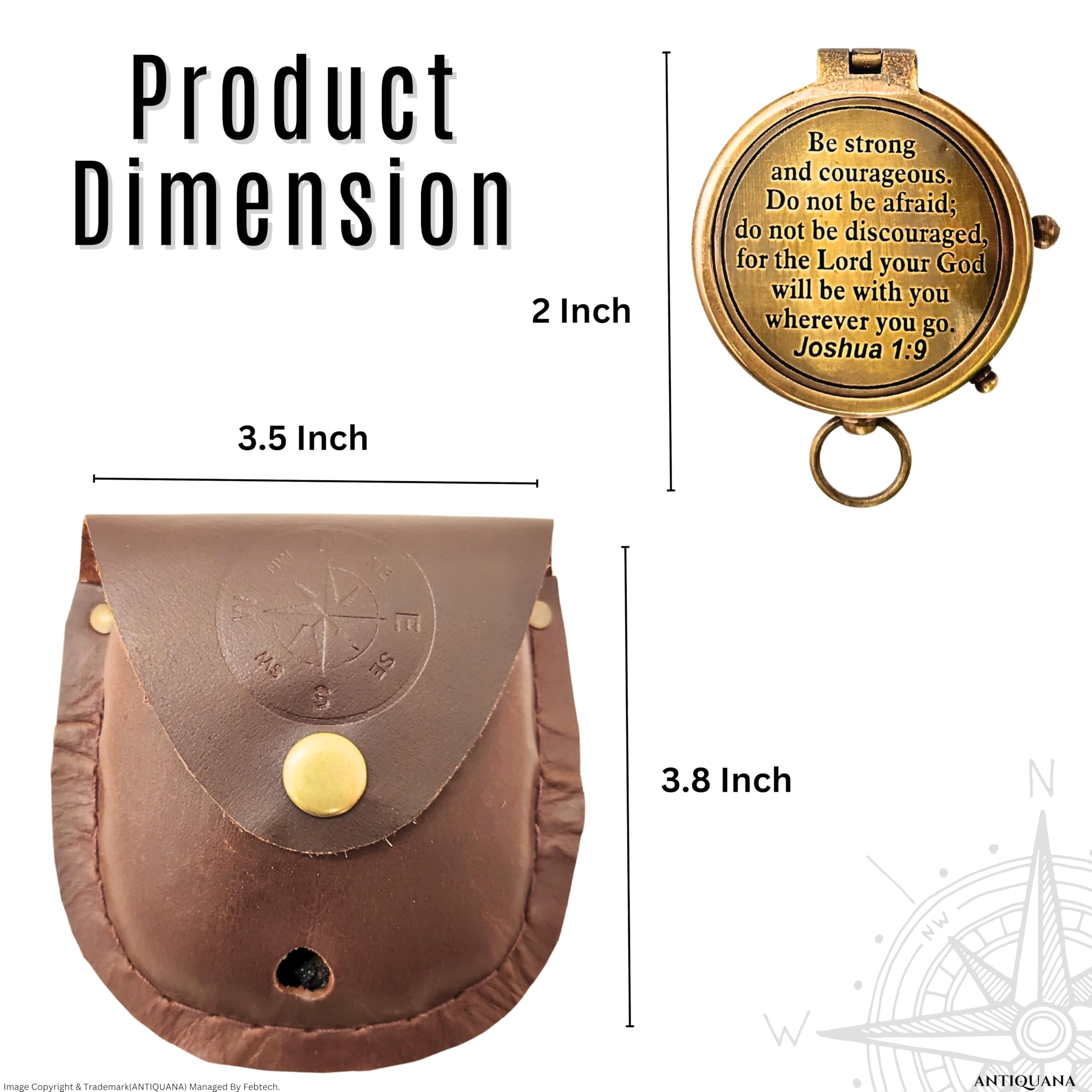 Joshua 1:9 Compass, Leather Case view 3