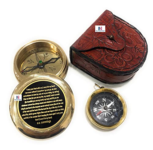 Polished Brass Compass, Leather Case view 2