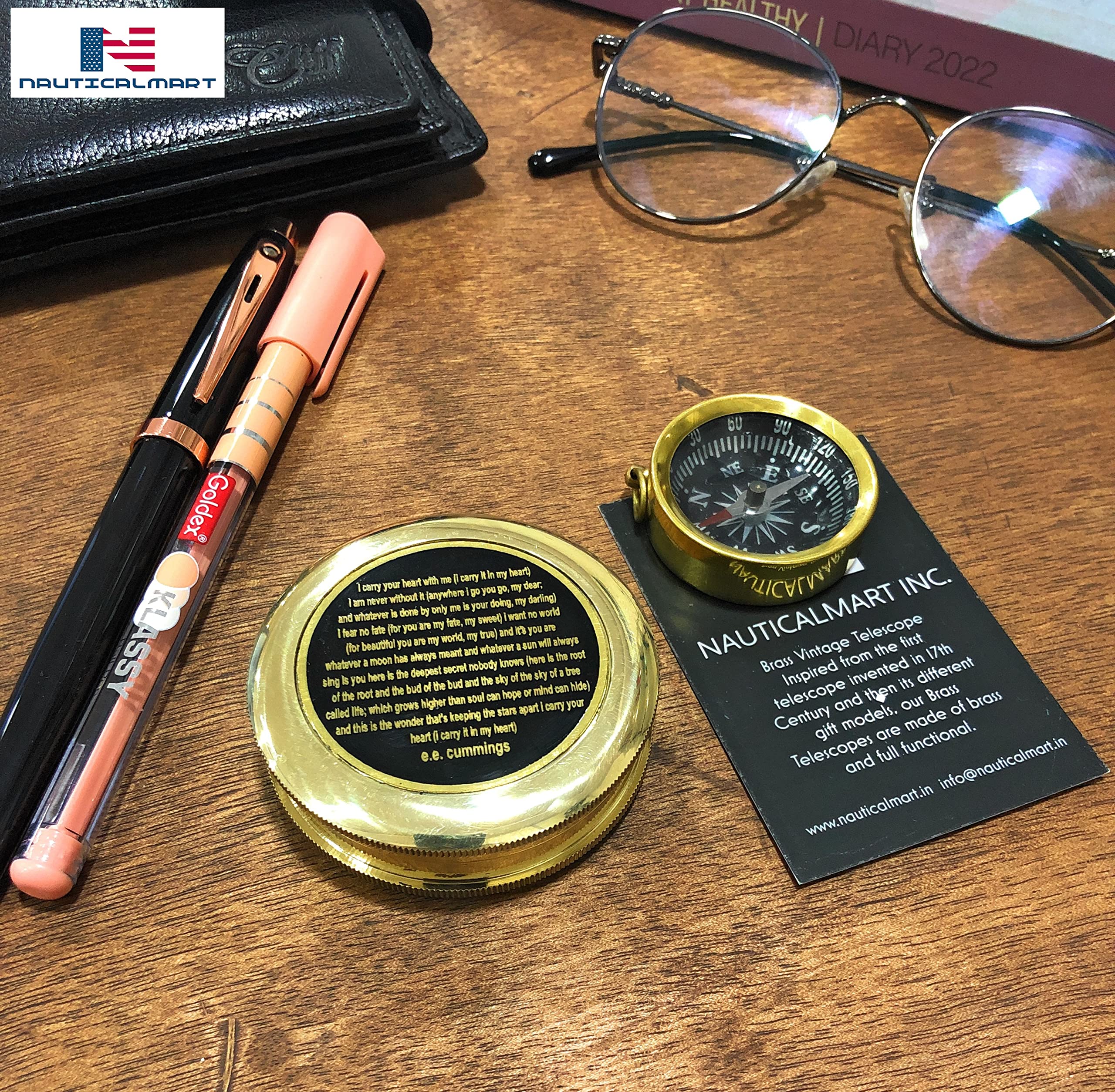 Polished Brass Compass, Leather Case view 5