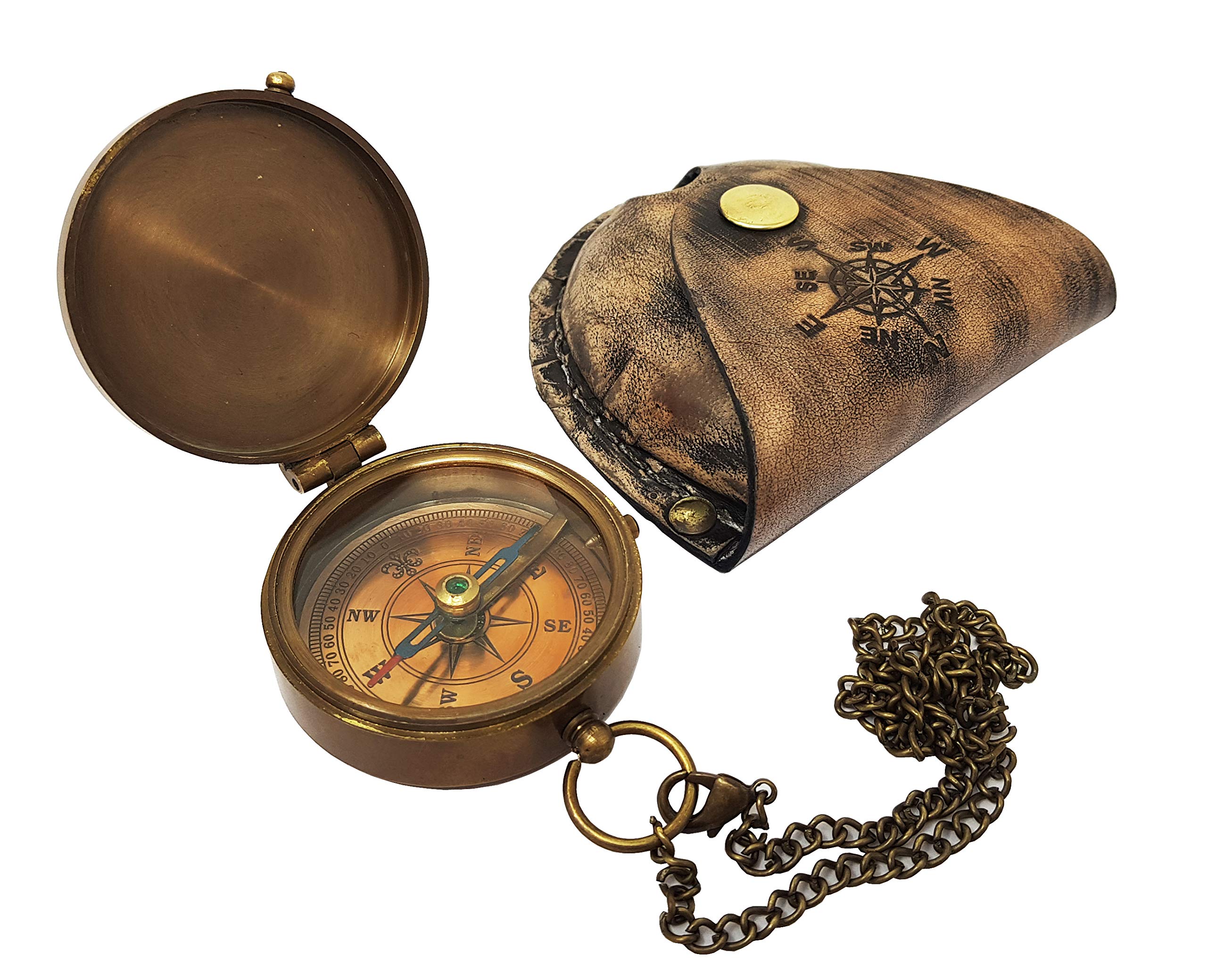 Antique Finish Compass, Leather Case view 3