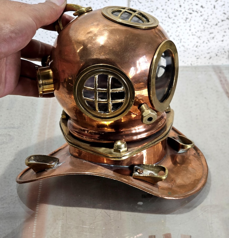 Copper Plated Brass Diving Helmet Miniature without Stand view 4