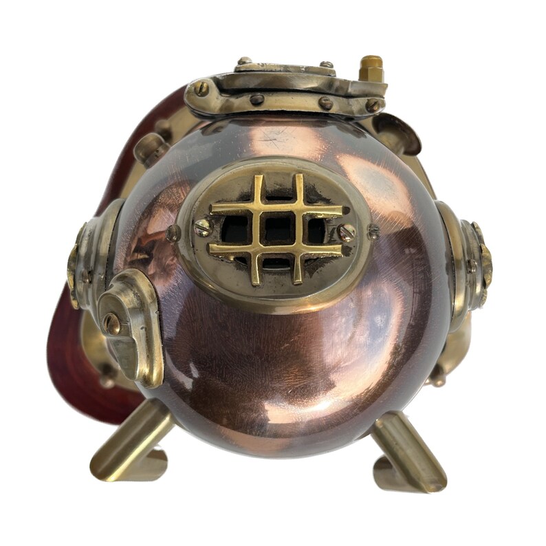 Antique Brass Diving Helmet Miniature with Wooden Base view 6