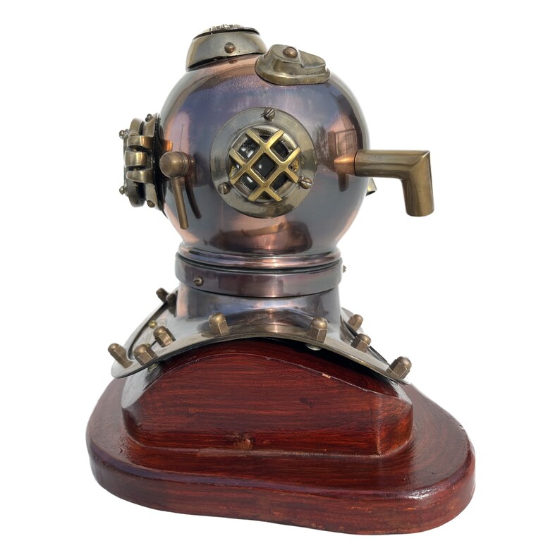 Antique Brass Diving Helmet Miniature with Wooden Base view 10